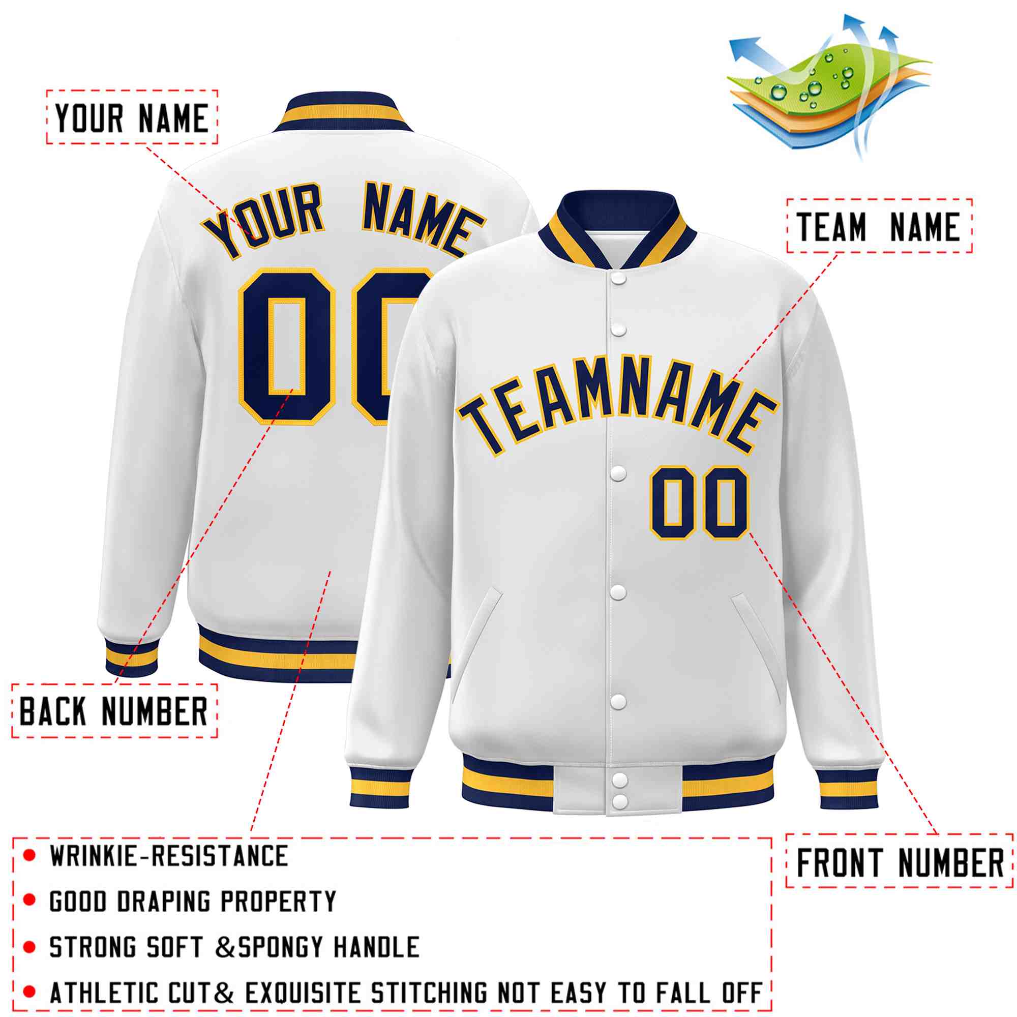 Custom White Black-Gray Classic Style Varsity Full-Snap Letterman Jacket | KXKSHOP