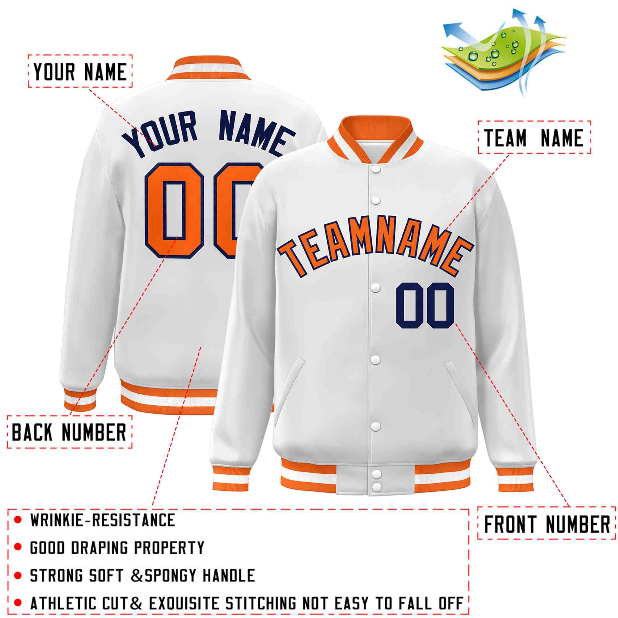 Custom White Black-Gray Classic Style Varsity Full-Snap Letterman Jacket | KXKSHOP