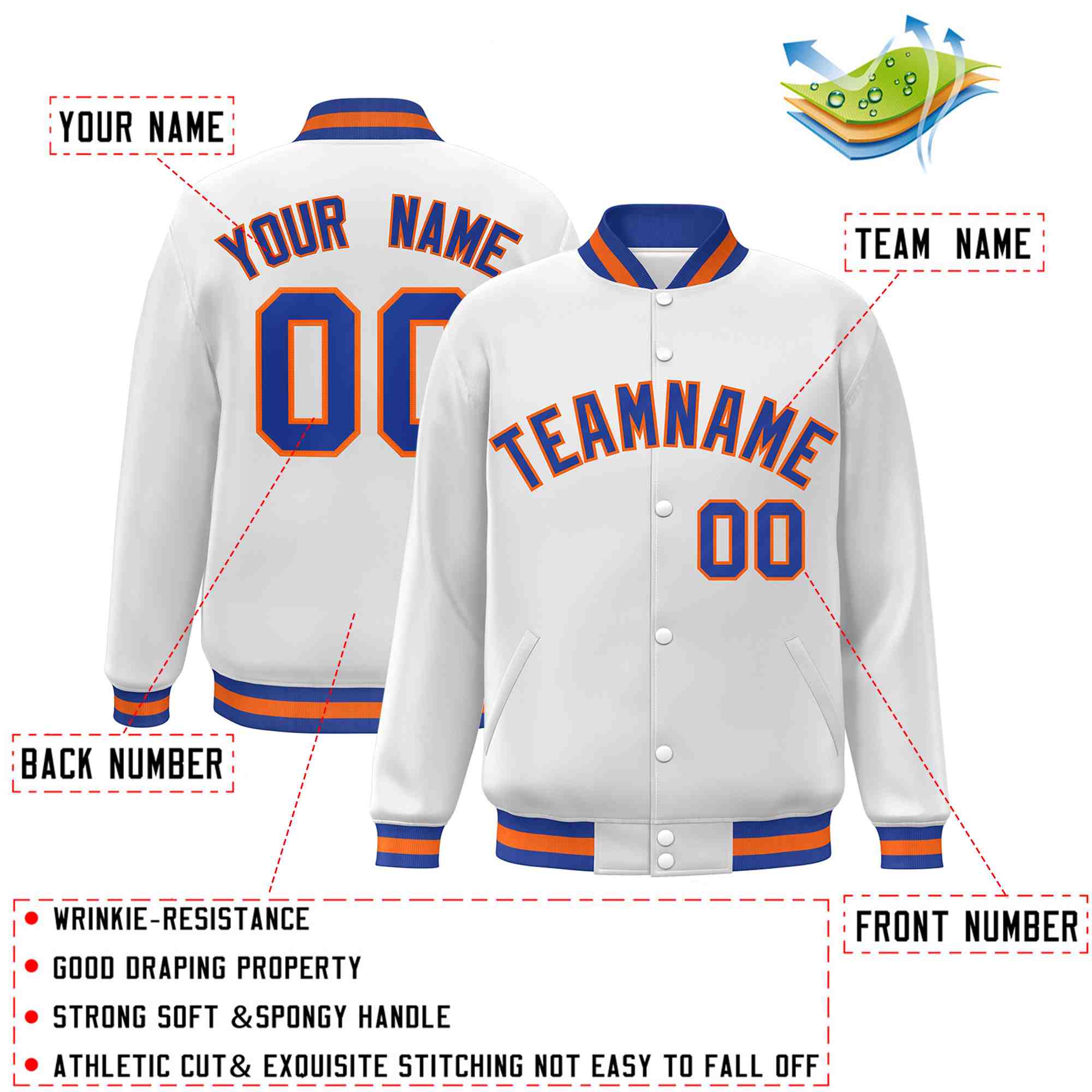 Custom White Black-Gray Classic Style Varsity Full-Snap Letterman Jacket | KXKSHOP
