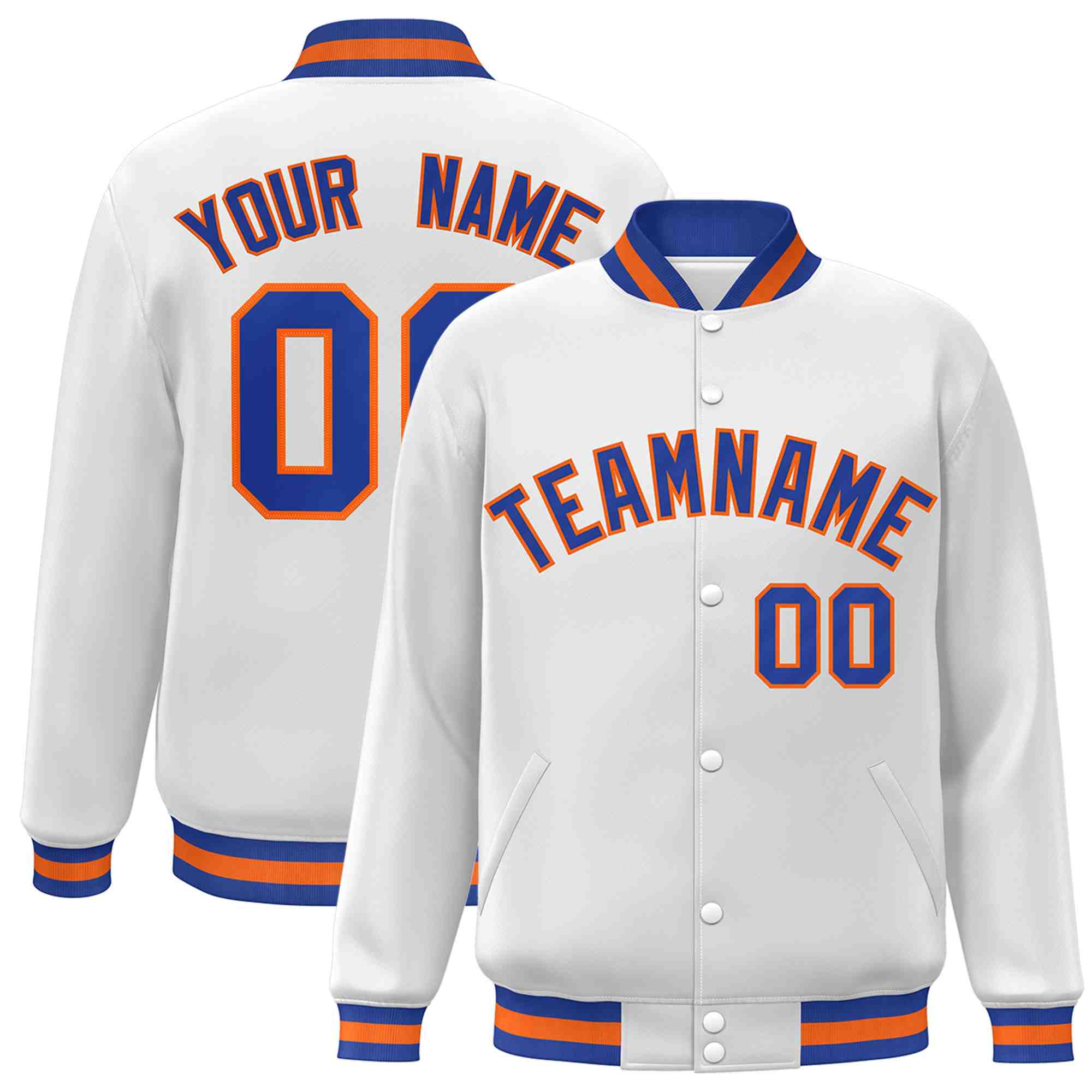 Custom White Black-Gray Classic Style Varsity Full-Snap Letterman Jacket | KXKSHOP
