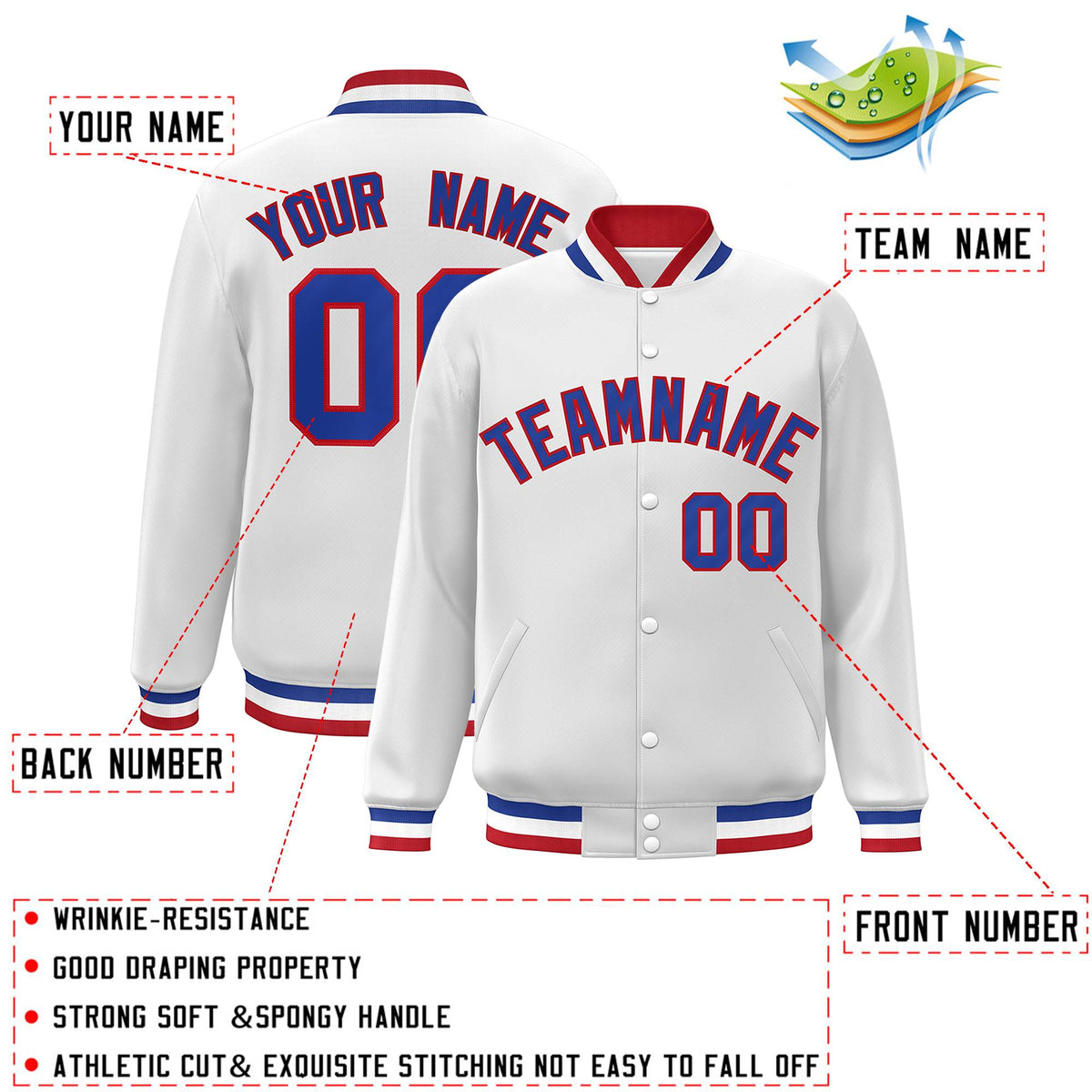 Custom White Black-Gray Classic Style Varsity Full-Snap Letterman Jacket | KXKSHOP