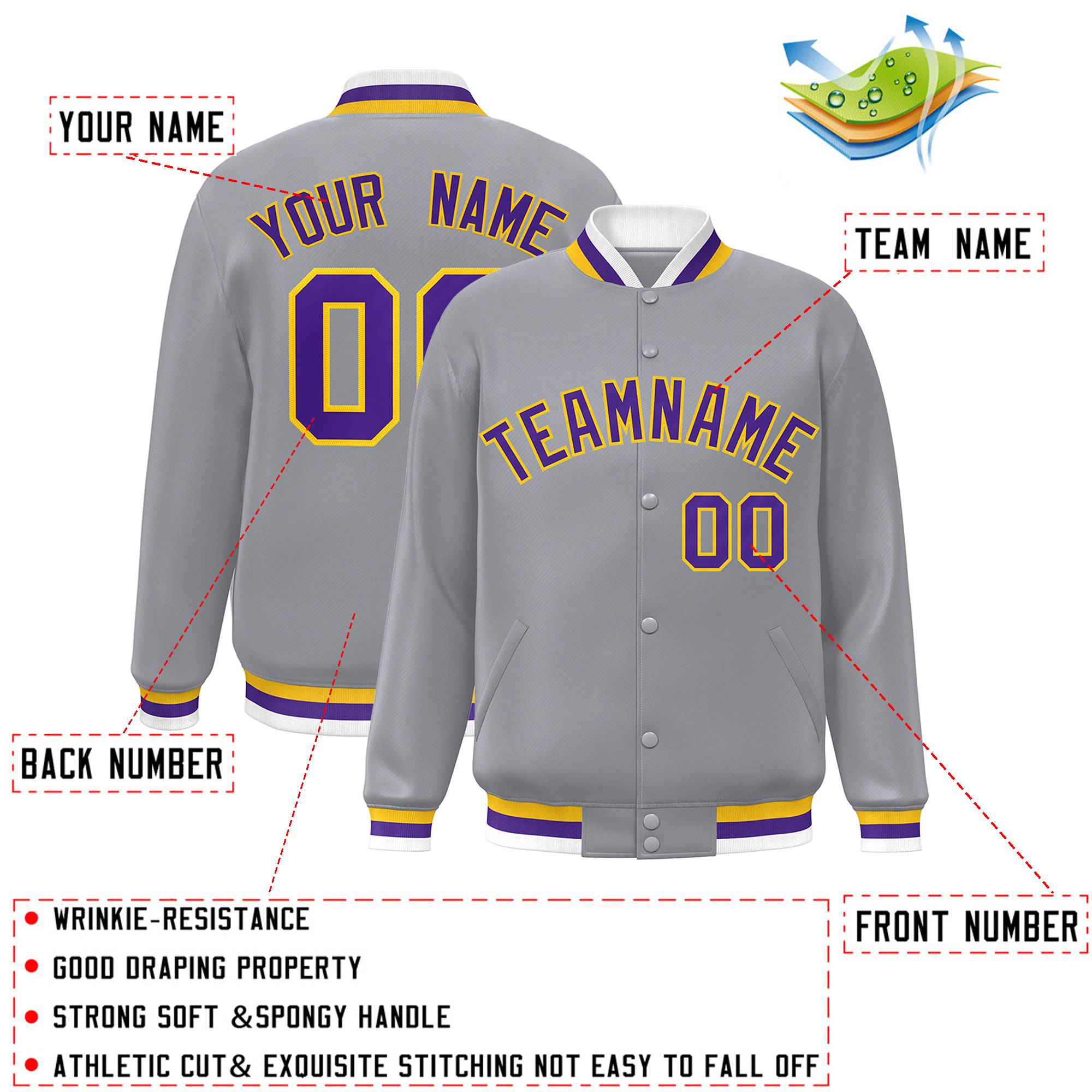 Custom White Black-Gray Classic Style Varsity Full-Snap Letterman Jacket | KXKSHOP