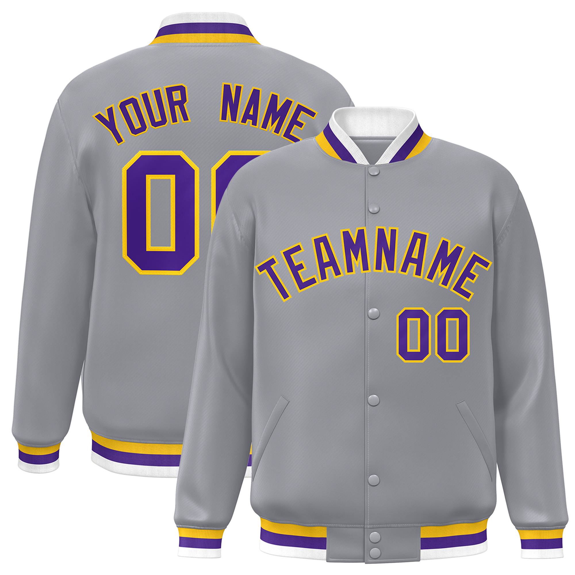 Custom White Black-Gray Classic Style Varsity Full-Snap Letterman Jacket | KXKSHOP