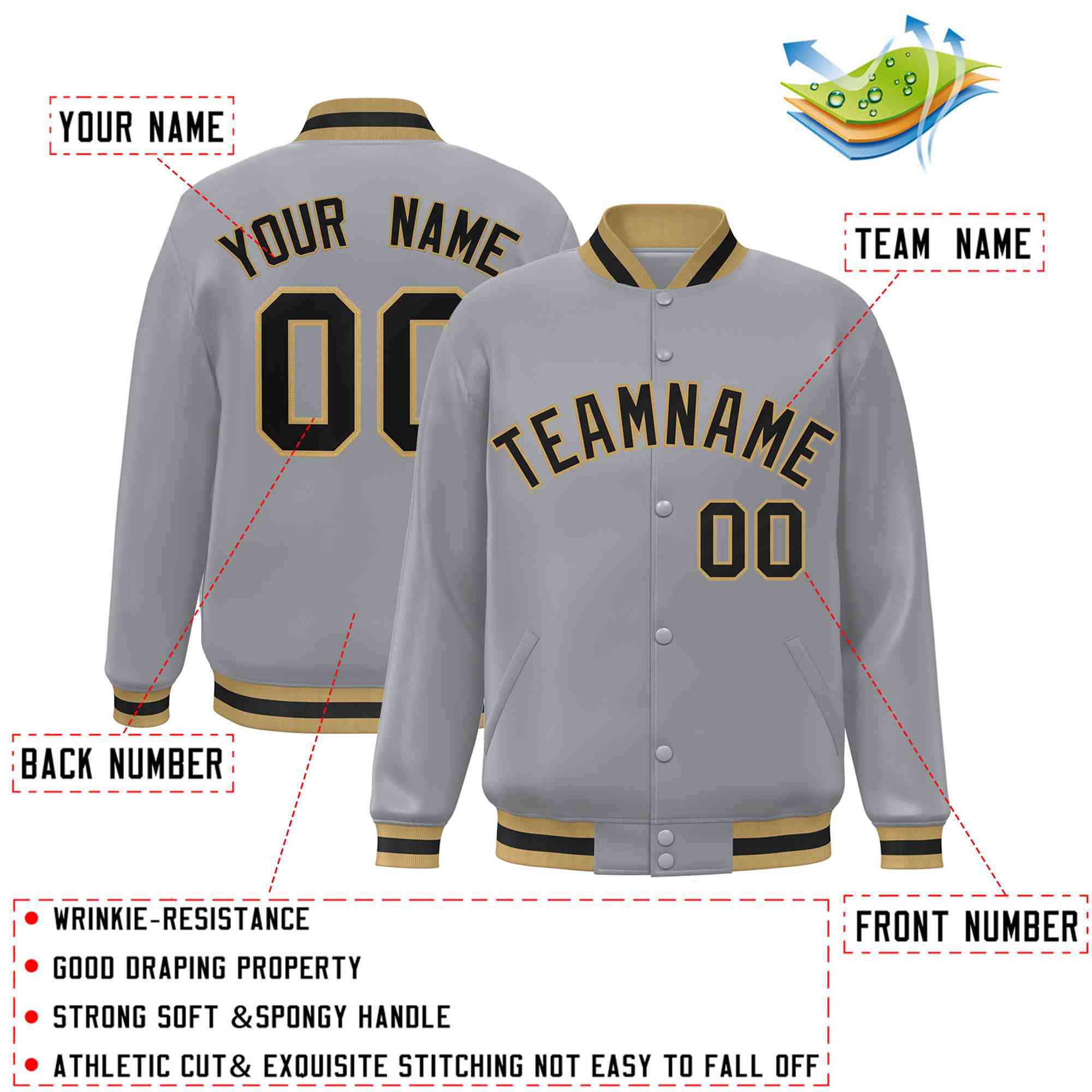 Custom White Black-Gray Classic Style Varsity Full-Snap Letterman Jacket | KXKSHOP