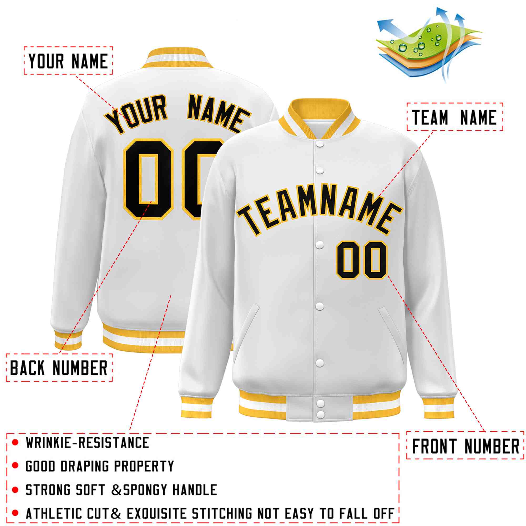 Custom White Black-Gray Classic Style Varsity Full-Snap Letterman Jacket | KXKSHOP