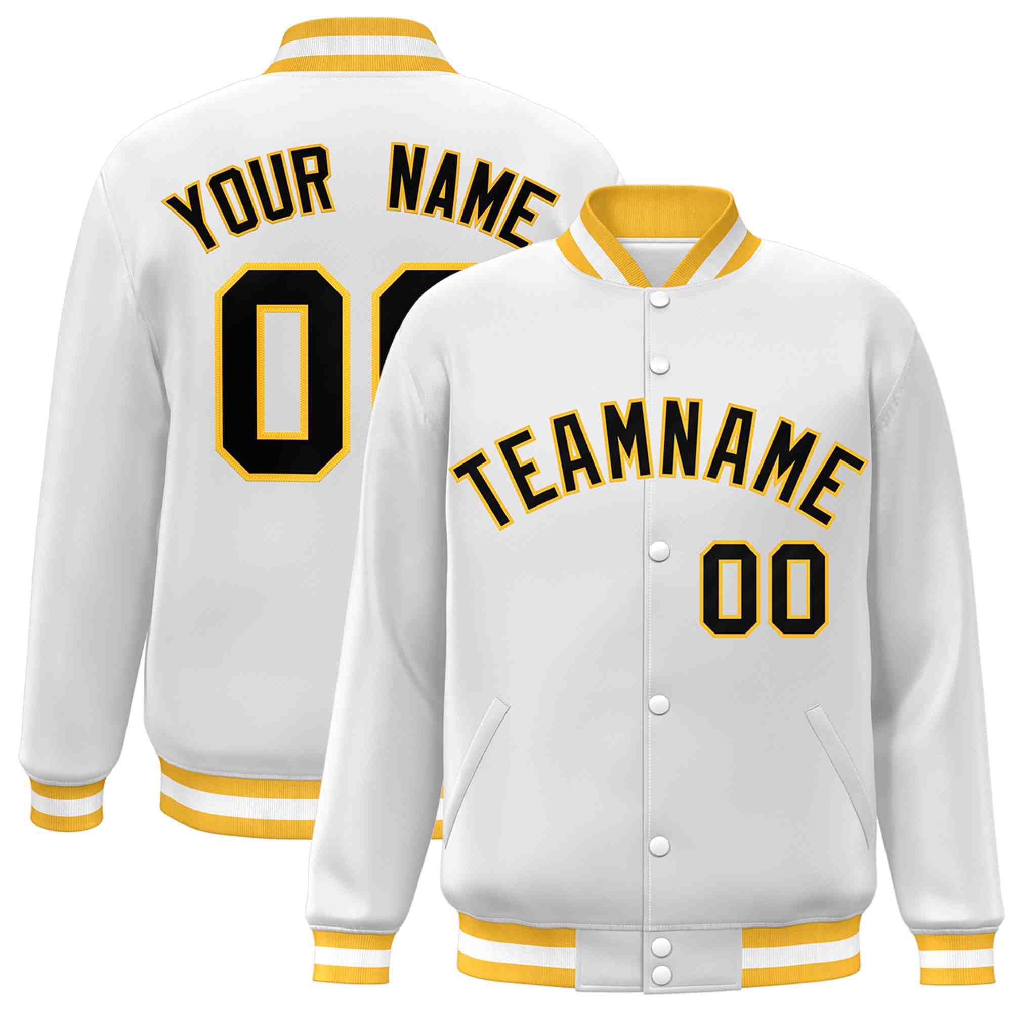 Custom White Black-Gray Classic Style Varsity Full-Snap Letterman Jacket | KXKSHOP