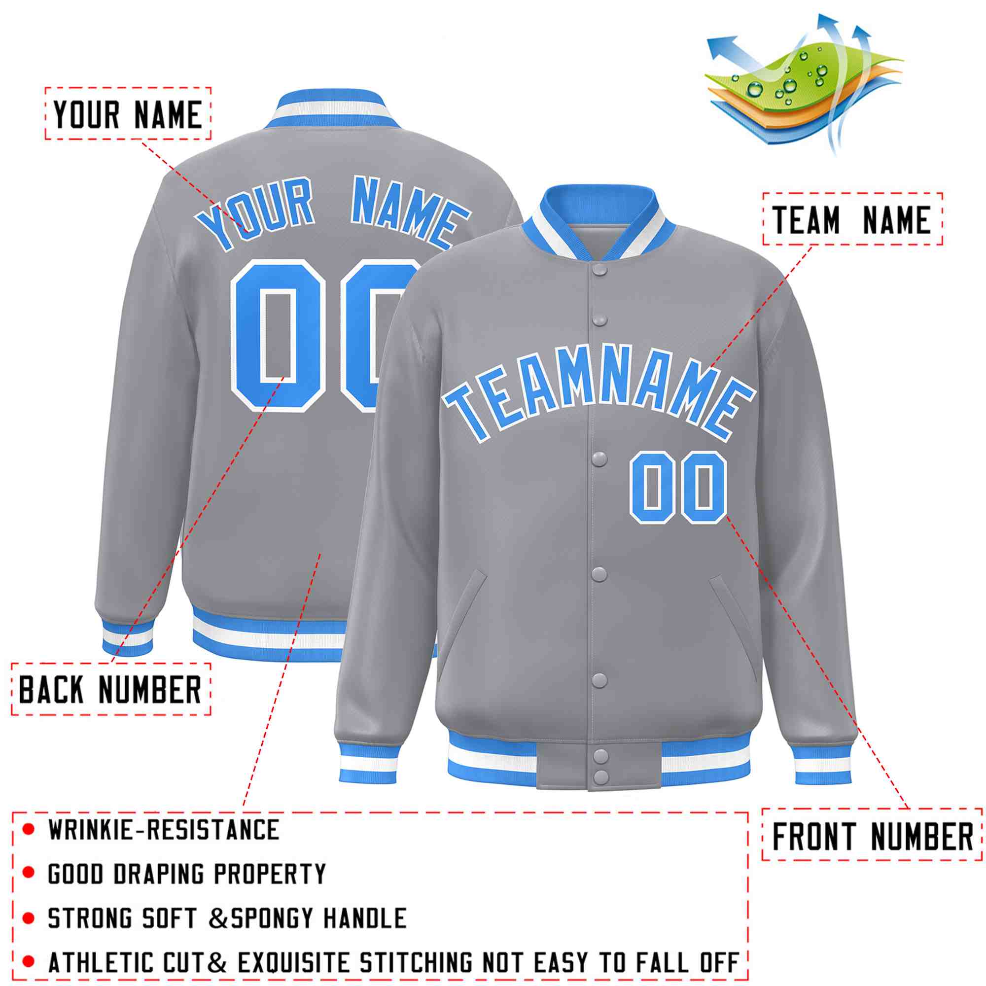 Custom White Black-Gray Classic Style Varsity Full-Snap Letterman Jacket | KXKSHOP