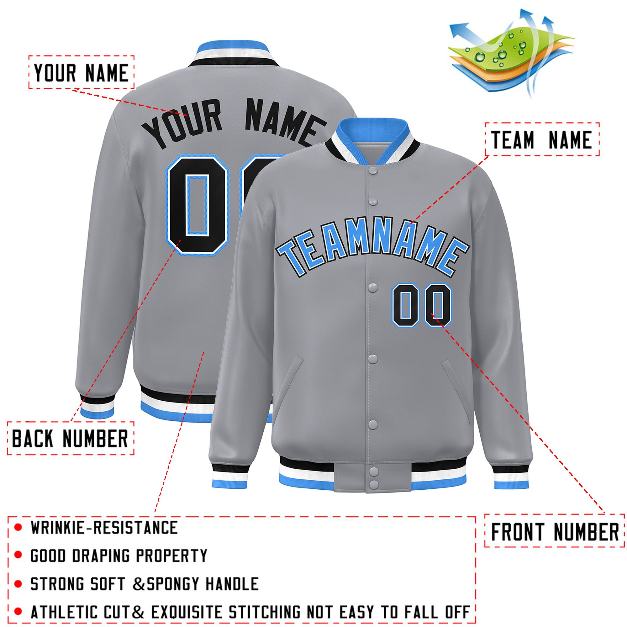 Custom White Black-Gray Classic Style Varsity Full-Snap Letterman Jacket | KXKSHOP