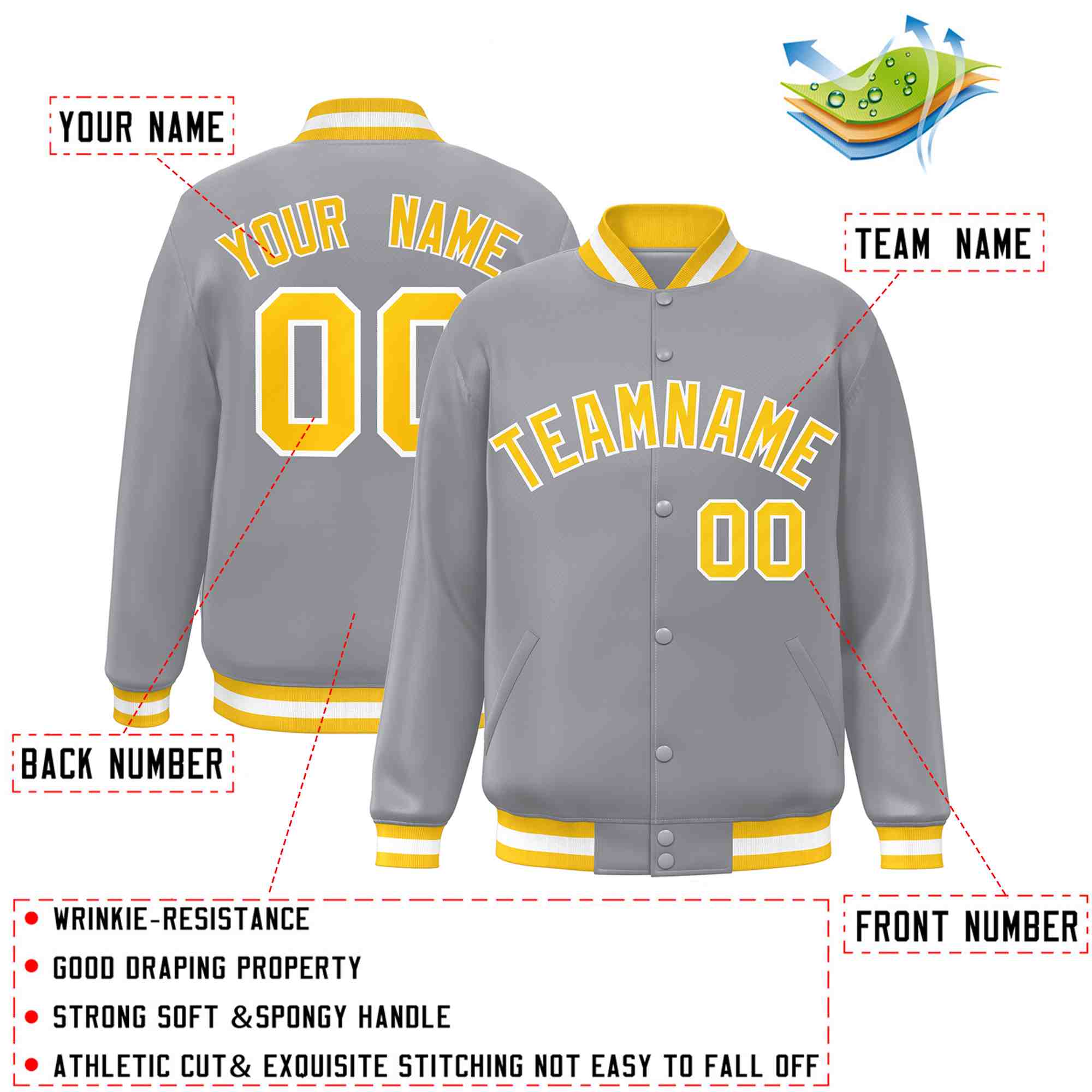 Custom White Black-Gray Classic Style Varsity Full-Snap Letterman Jacket | KXKSHOP