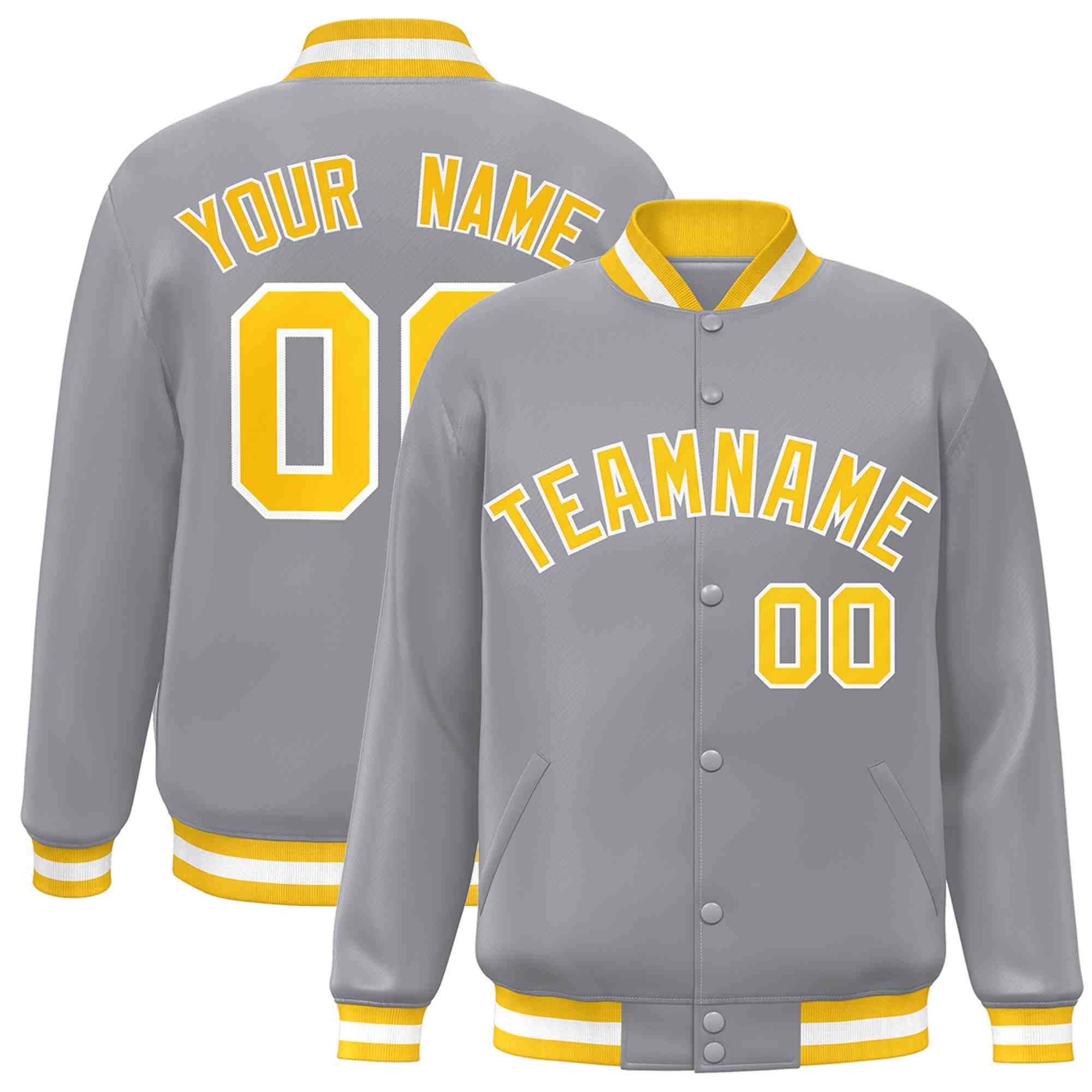 Custom White Black-Gray Classic Style Varsity Full-Snap Letterman Jacket | KXKSHOP