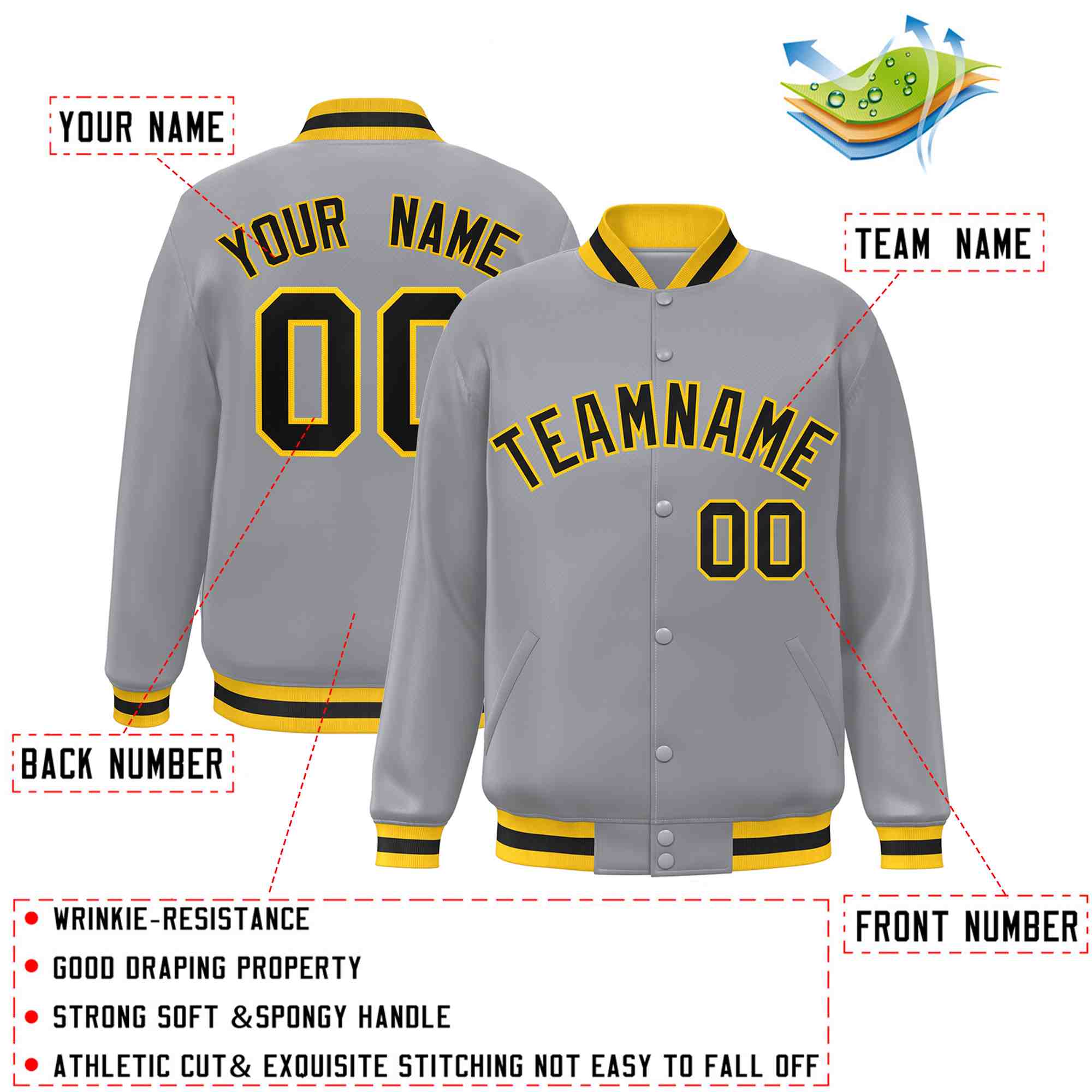 Custom White Black-Gray Classic Style Varsity Full-Snap Letterman Jacket | KXKSHOP