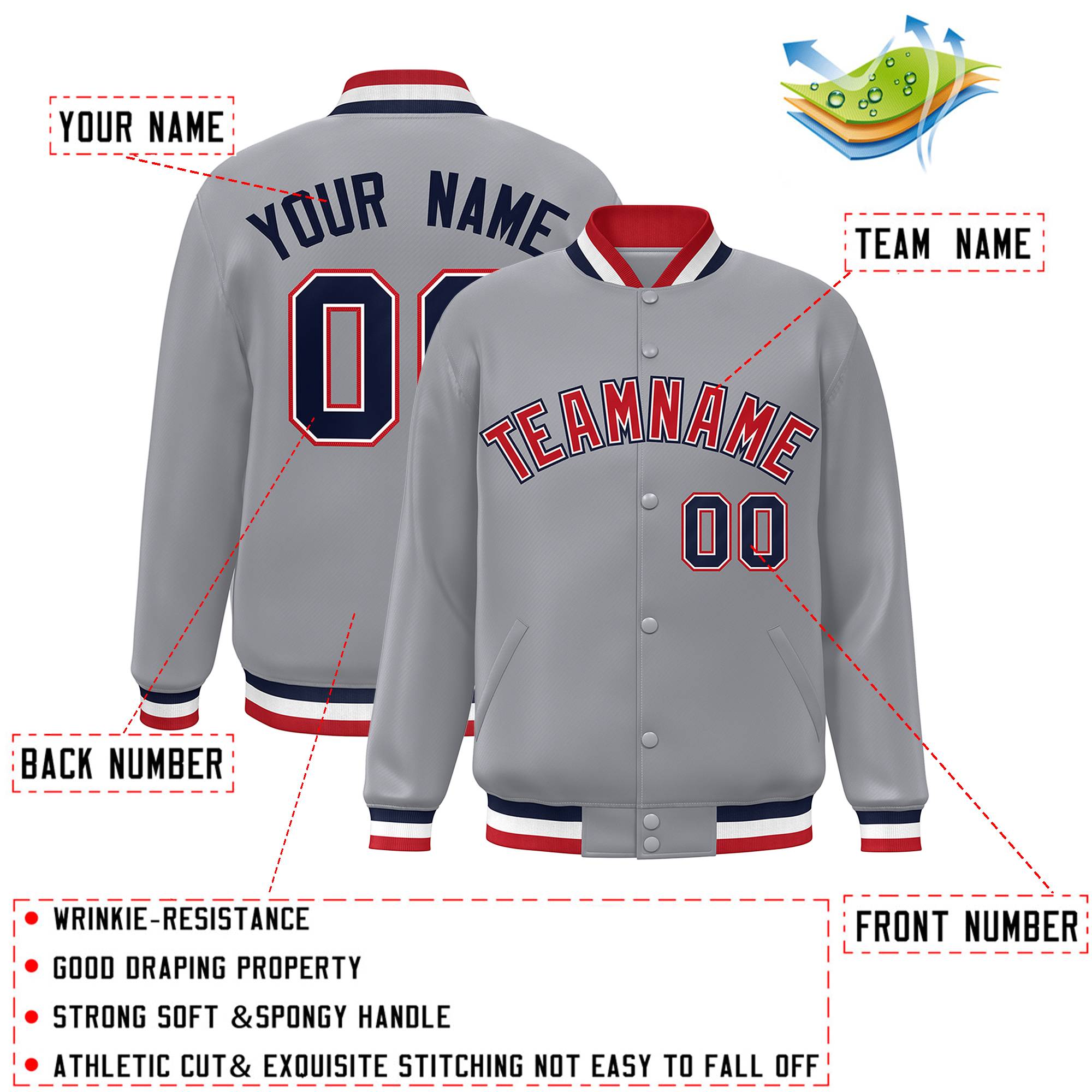 Custom White Black-Gray Classic Style Varsity Full-Snap Letterman Jacket | KXKSHOP
