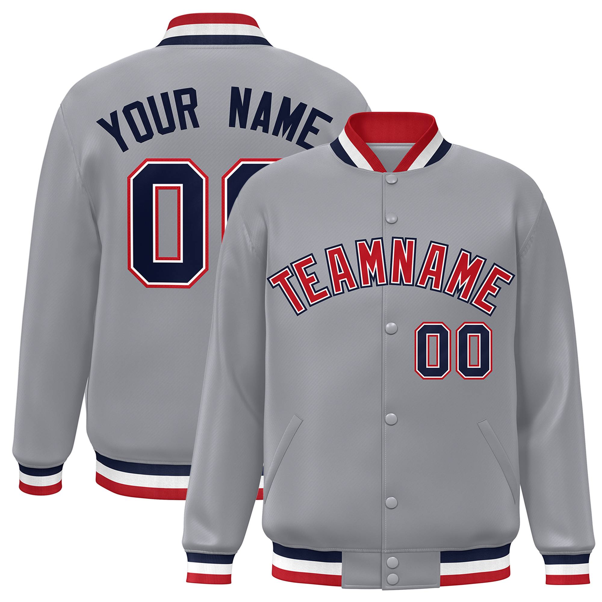 Custom White Black-Gray Classic Style Varsity Full-Snap Letterman Jacket | KXKSHOP