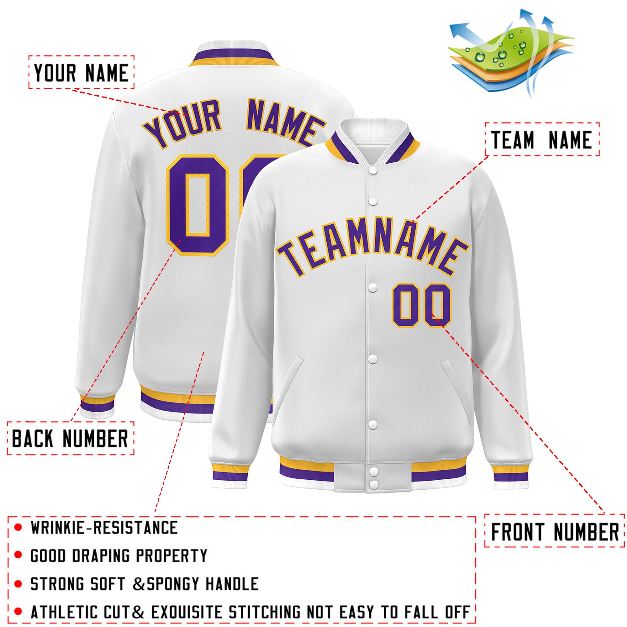 Custom White Black-Gray Classic Style Varsity Full-Snap Letterman Jacket | KXKSHOP