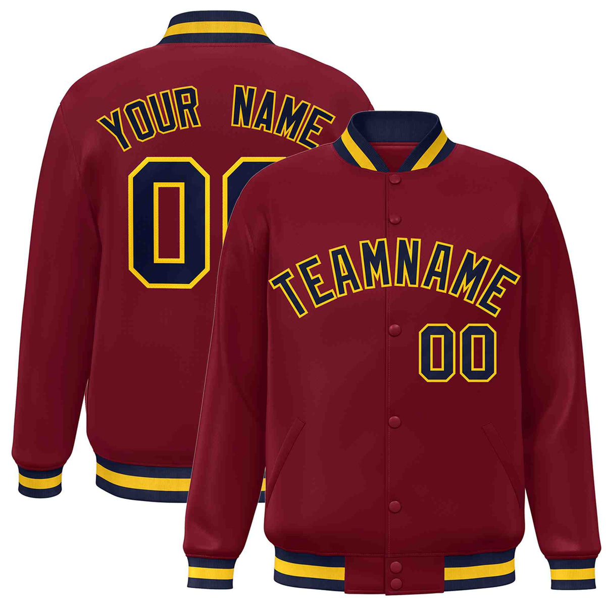 Custom Crimson Navy-Gold Classic Style Varsity Full-Snap Letterman Jacket | KXKSHOP