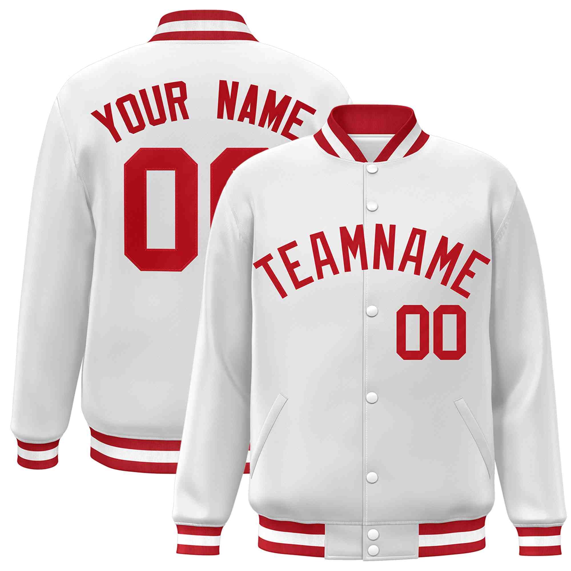 Custom White Red Classic Style Varsity Full-Snap Letterman Jacket