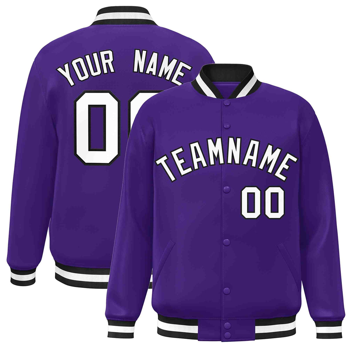Custom Purple White-Black Classic Style Varsity Full-Snap Letterman Jacket