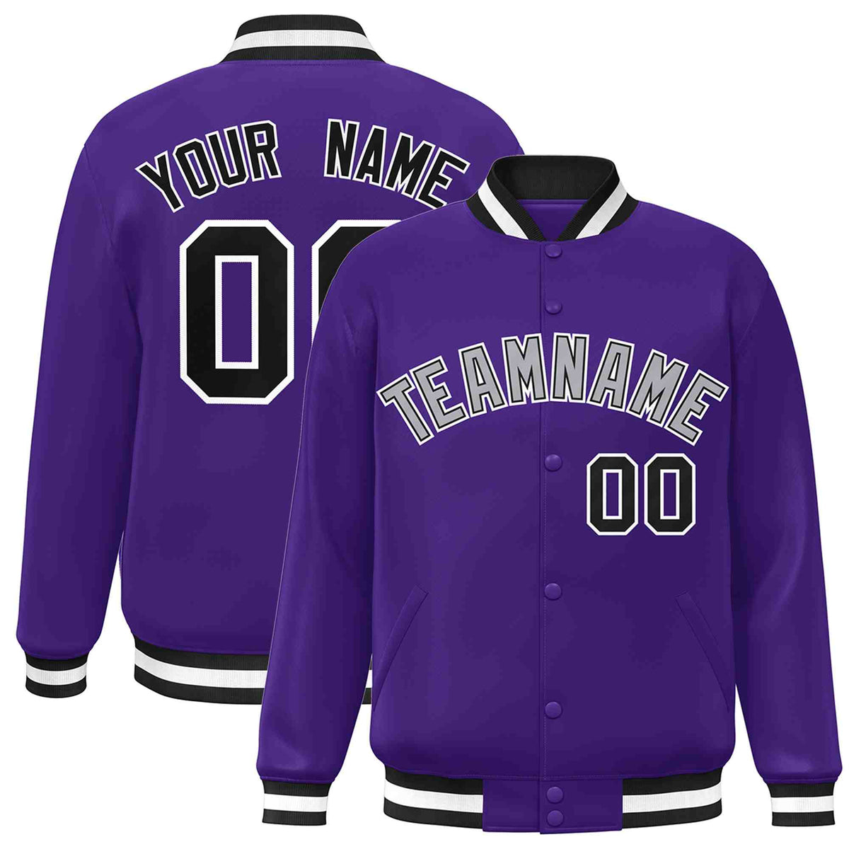 Custom White Black-Gray Classic Style Varsity Full-Snap Letterman Jacket | KXKSHOP