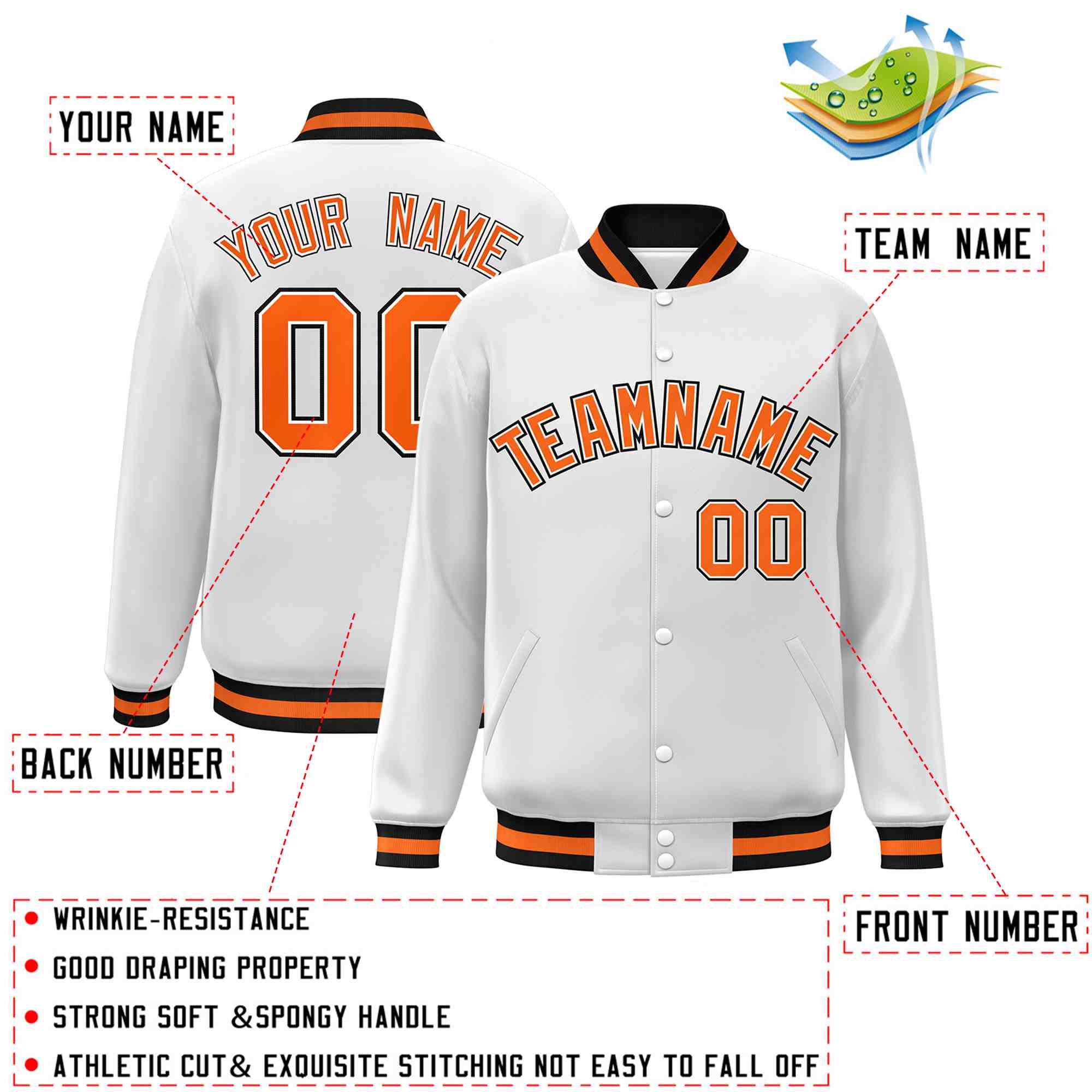 Custom White Black-Gray Classic Style Varsity Full-Snap Letterman Jacket | KXKSHOP