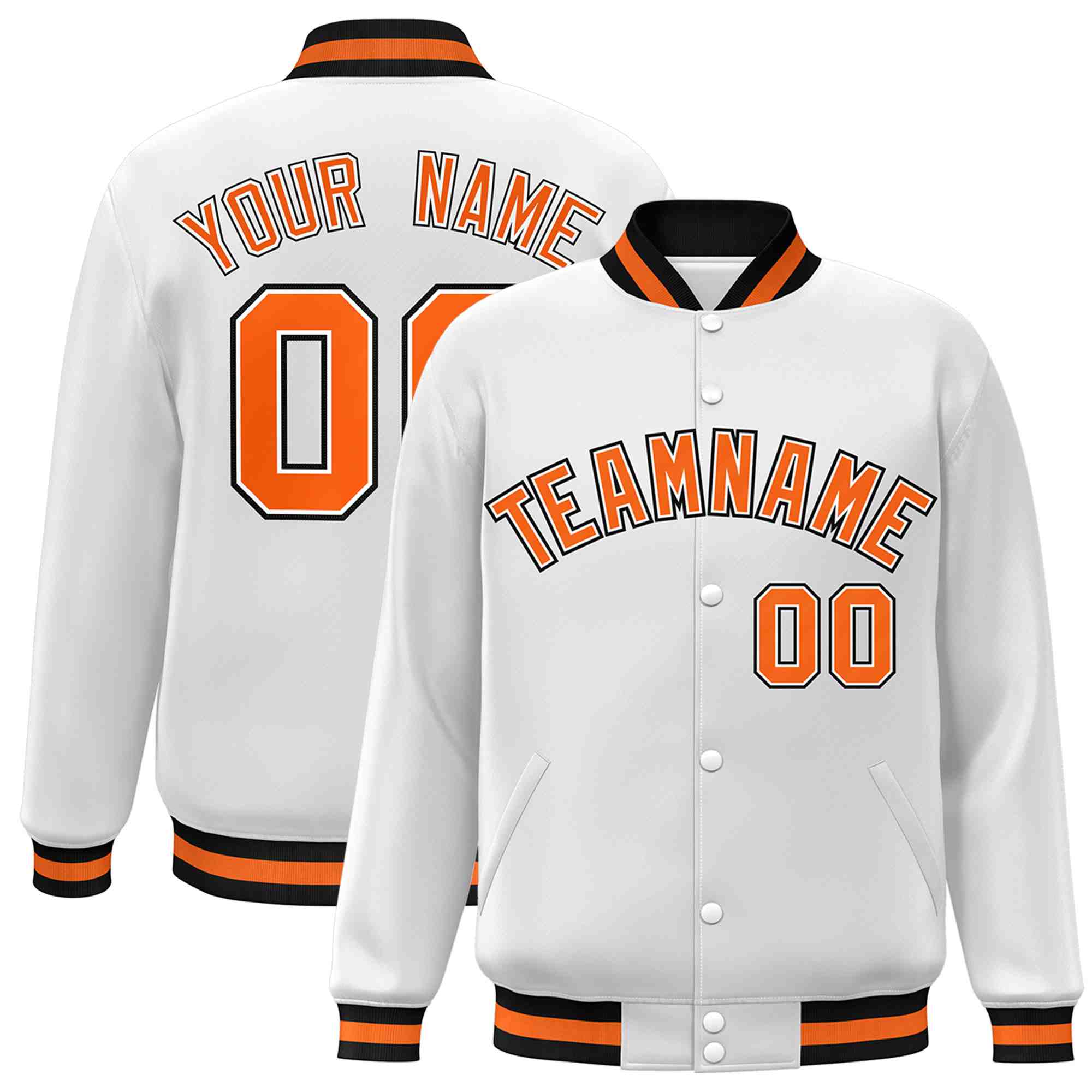 Custom White Black-Gray Classic Style Varsity Full-Snap Letterman Jacket | KXKSHOP