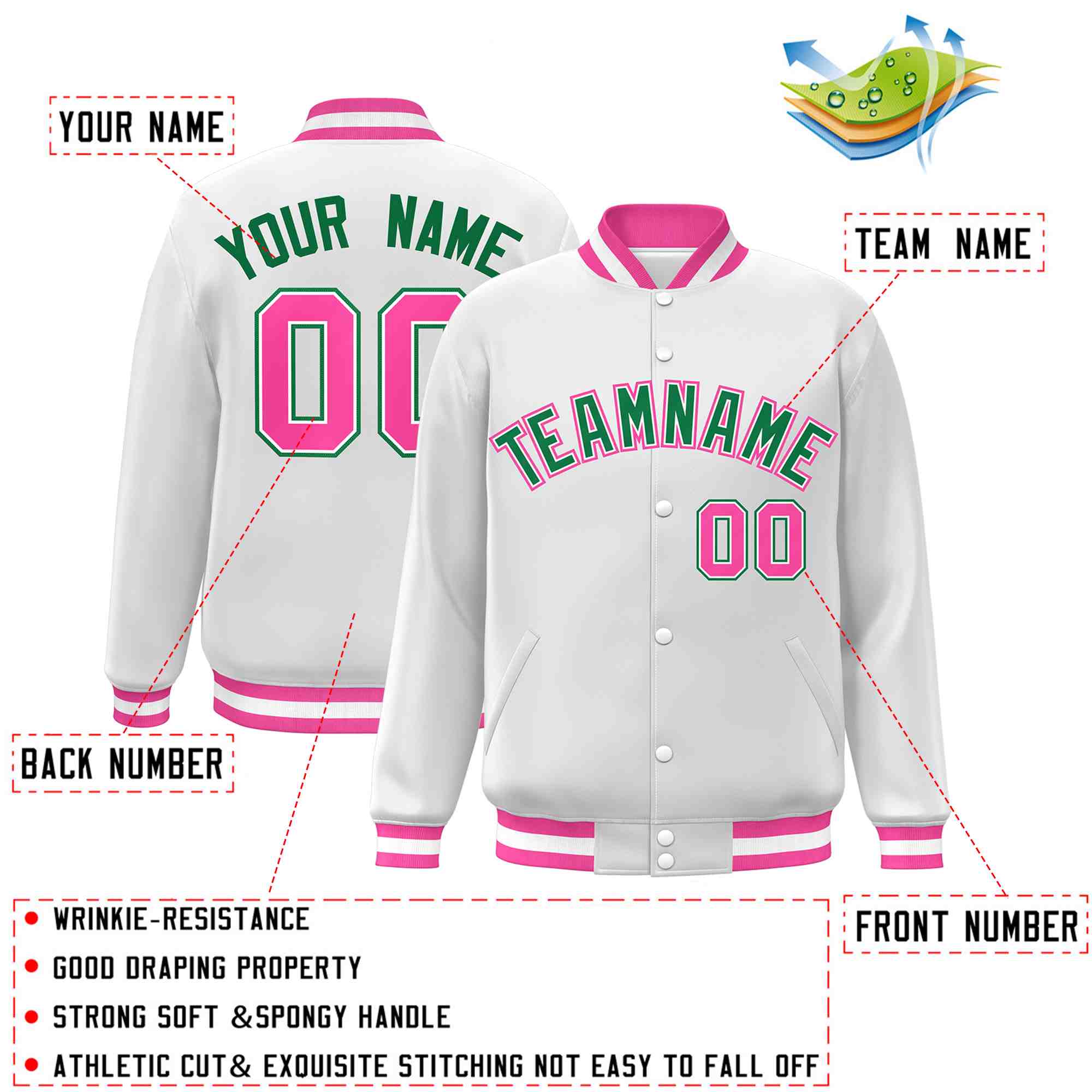 Custom White Black-Gray Classic Style Varsity Full-Snap Letterman Jacket | KXKSHOP
