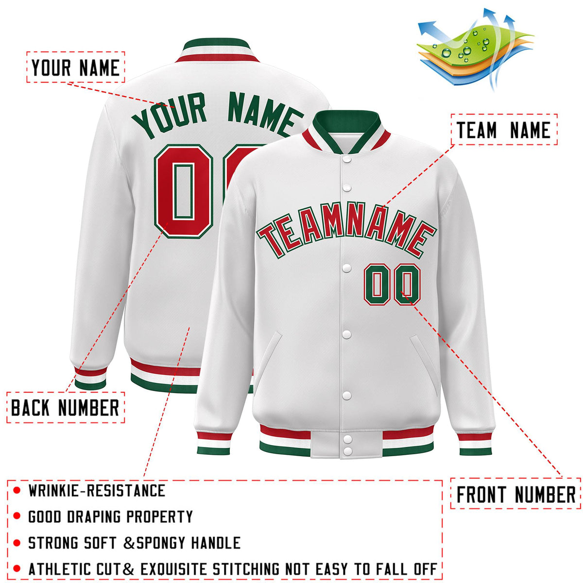 Custom White Black-Gray Classic Style Varsity Full-Snap Letterman Jacket | KXKSHOP