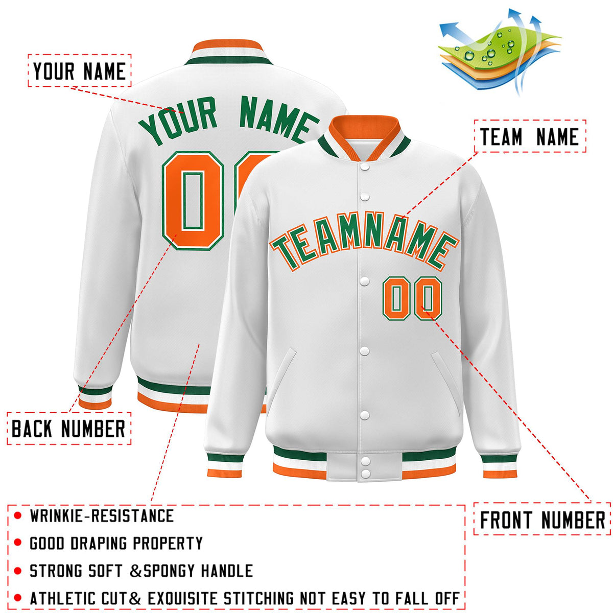 Custom White Black-Gray Classic Style Varsity Full-Snap Letterman Jacket | KXKSHOP