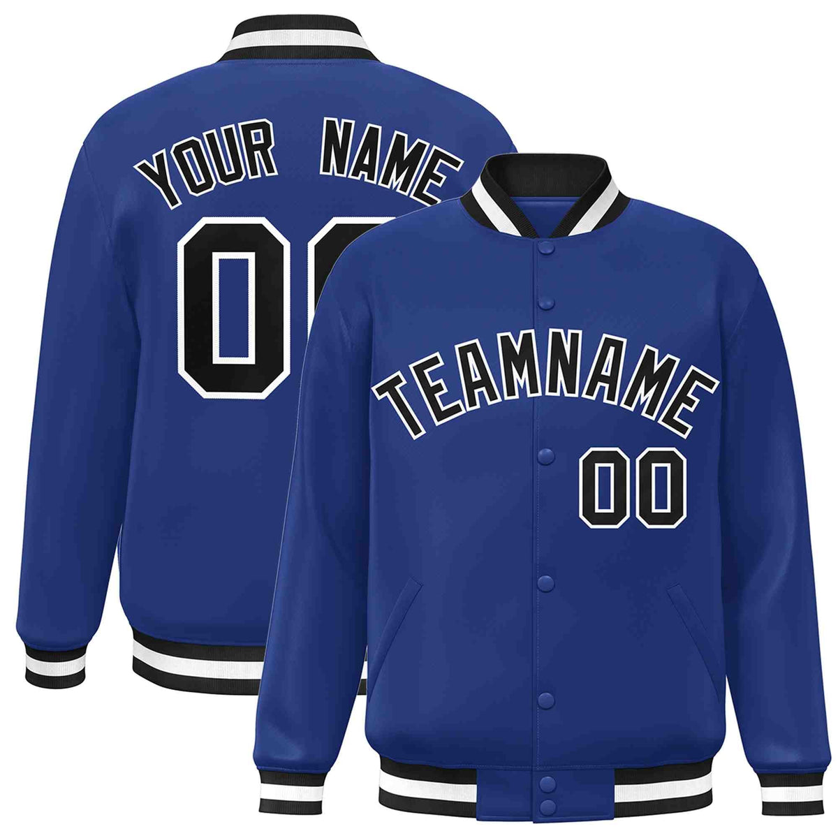 Custom Royal Black-White Classic Style Varsity Full-Snap Letterman Jacket