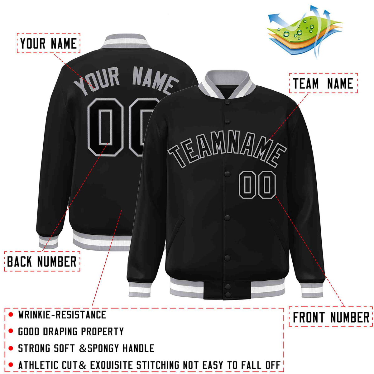 Custom White Black-Gray Classic Style Varsity Full-Snap Letterman Jacket | KXKSHOP