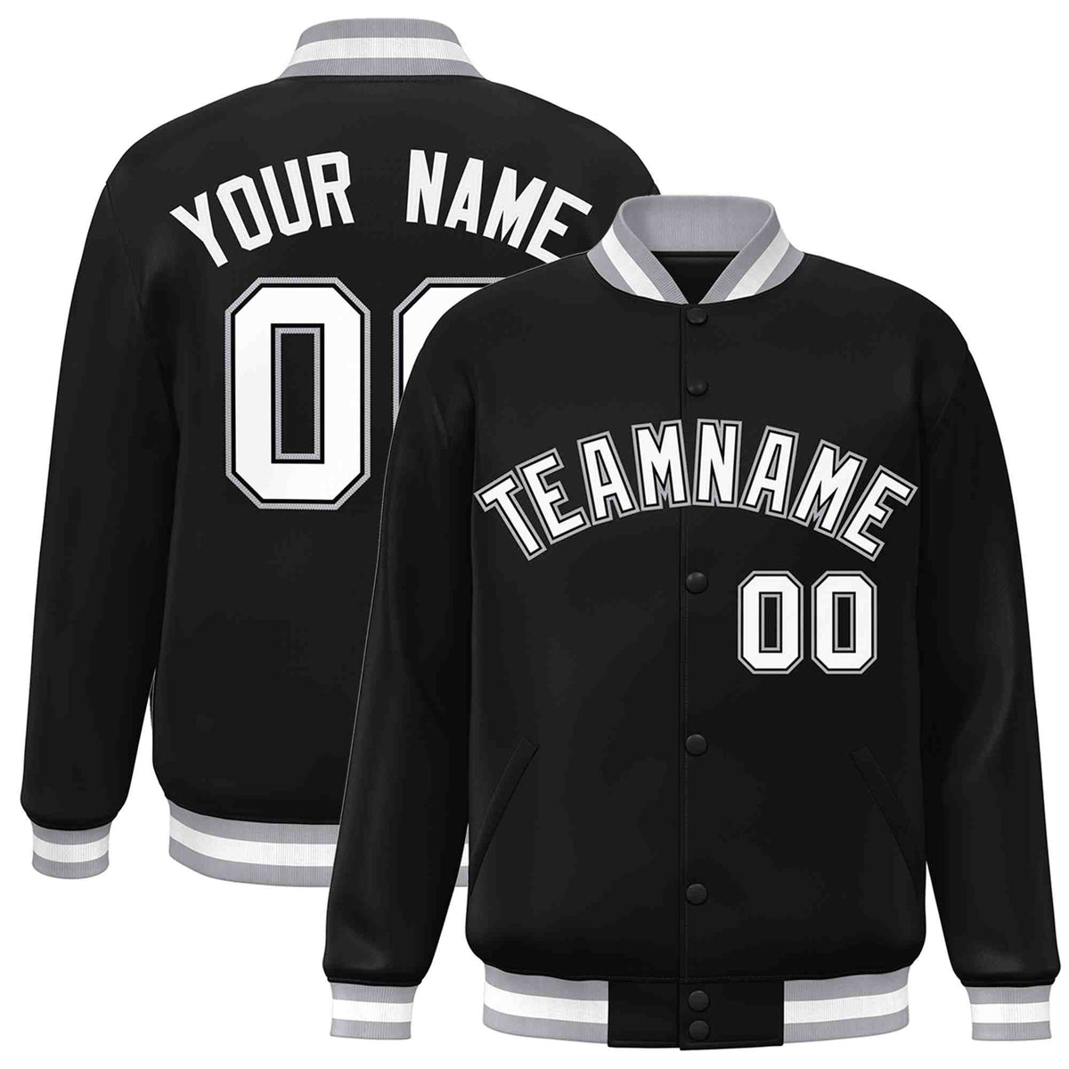 Custom White Black-Gray Classic Style Varsity Full-Snap Letterman Jacket | KXKSHOP