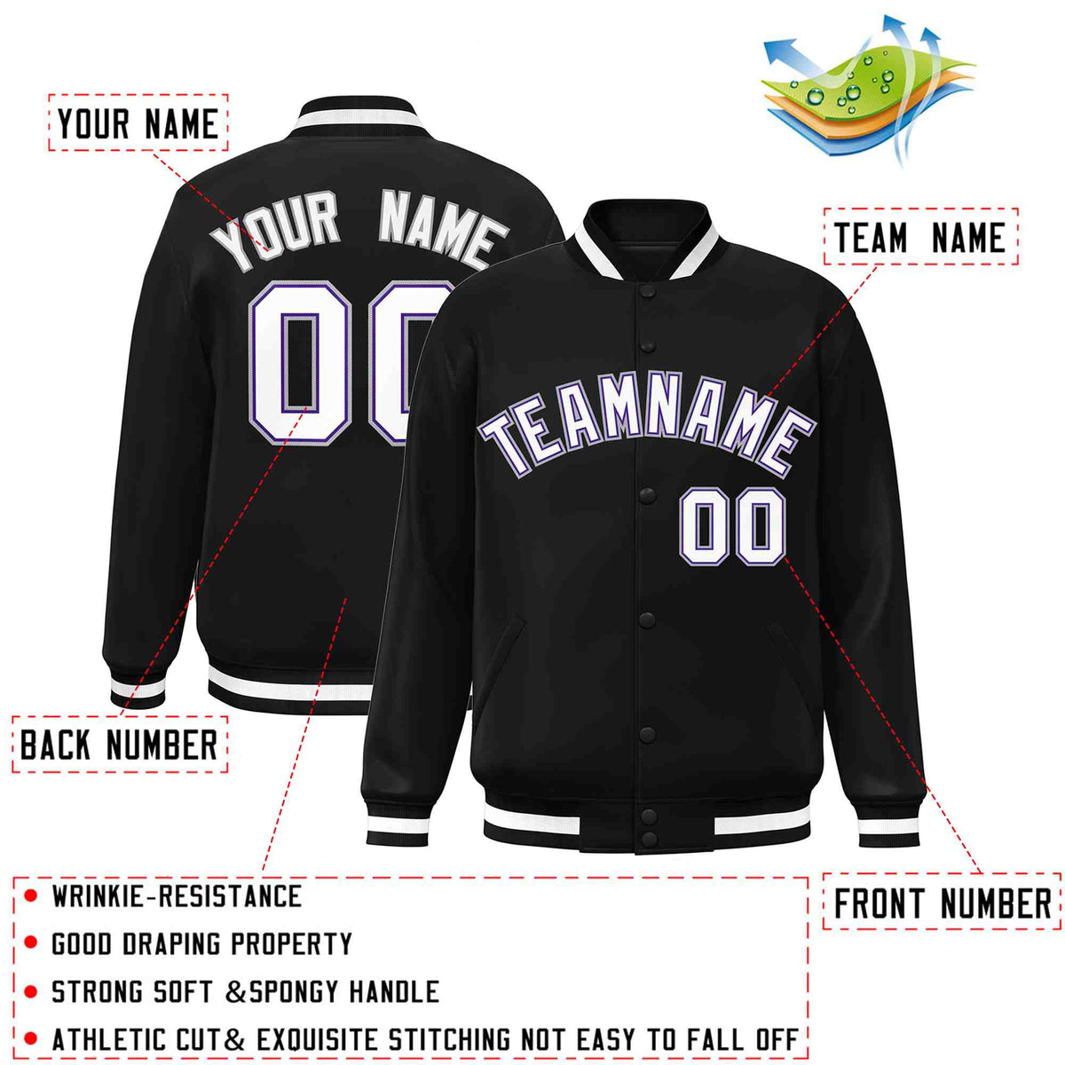 Custom White Black-Gray Classic Style Varsity Full-Snap Letterman Jacket | KXKSHOP