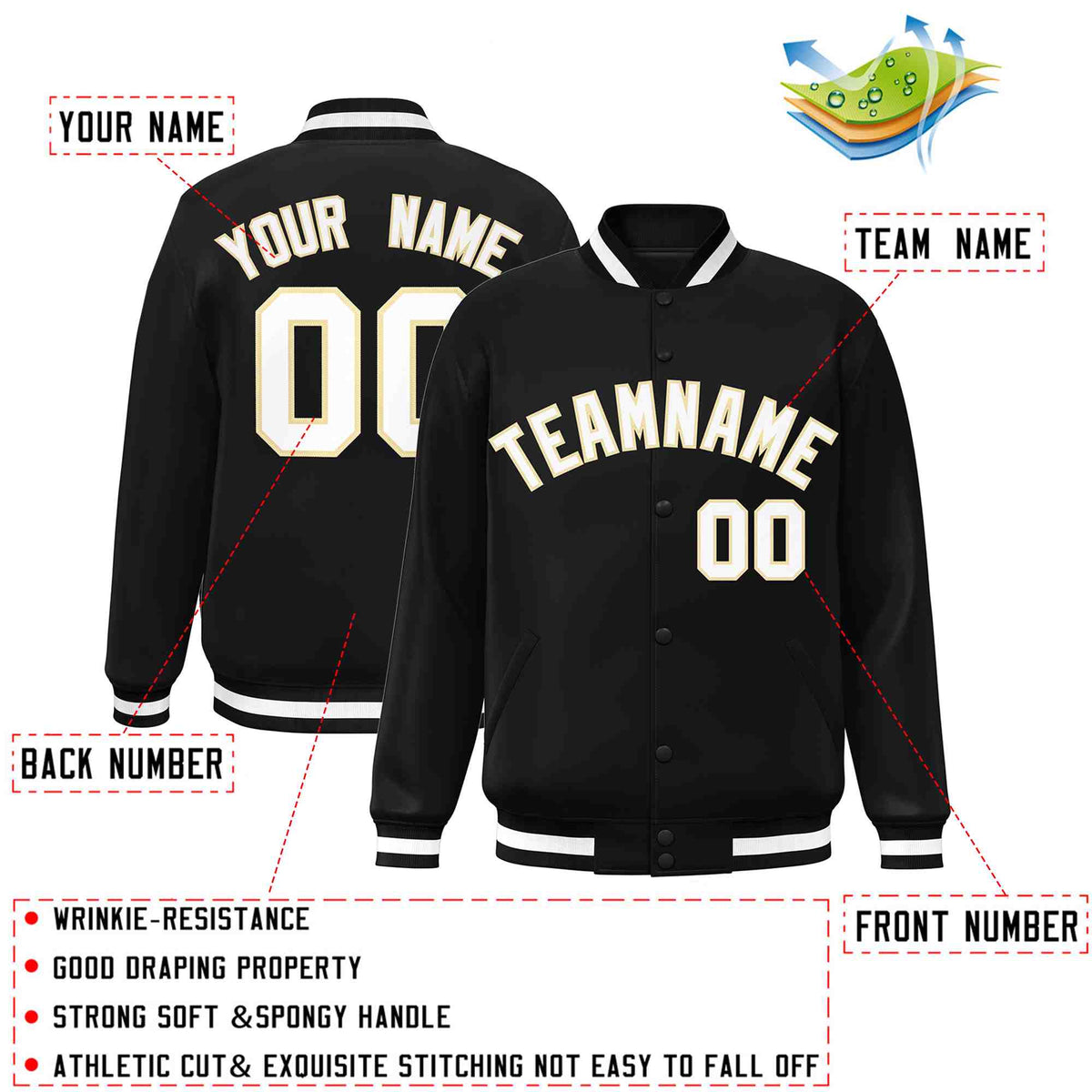 Custom White Black-Gray Classic Style Varsity Full-Snap Letterman Jacket | KXKSHOP