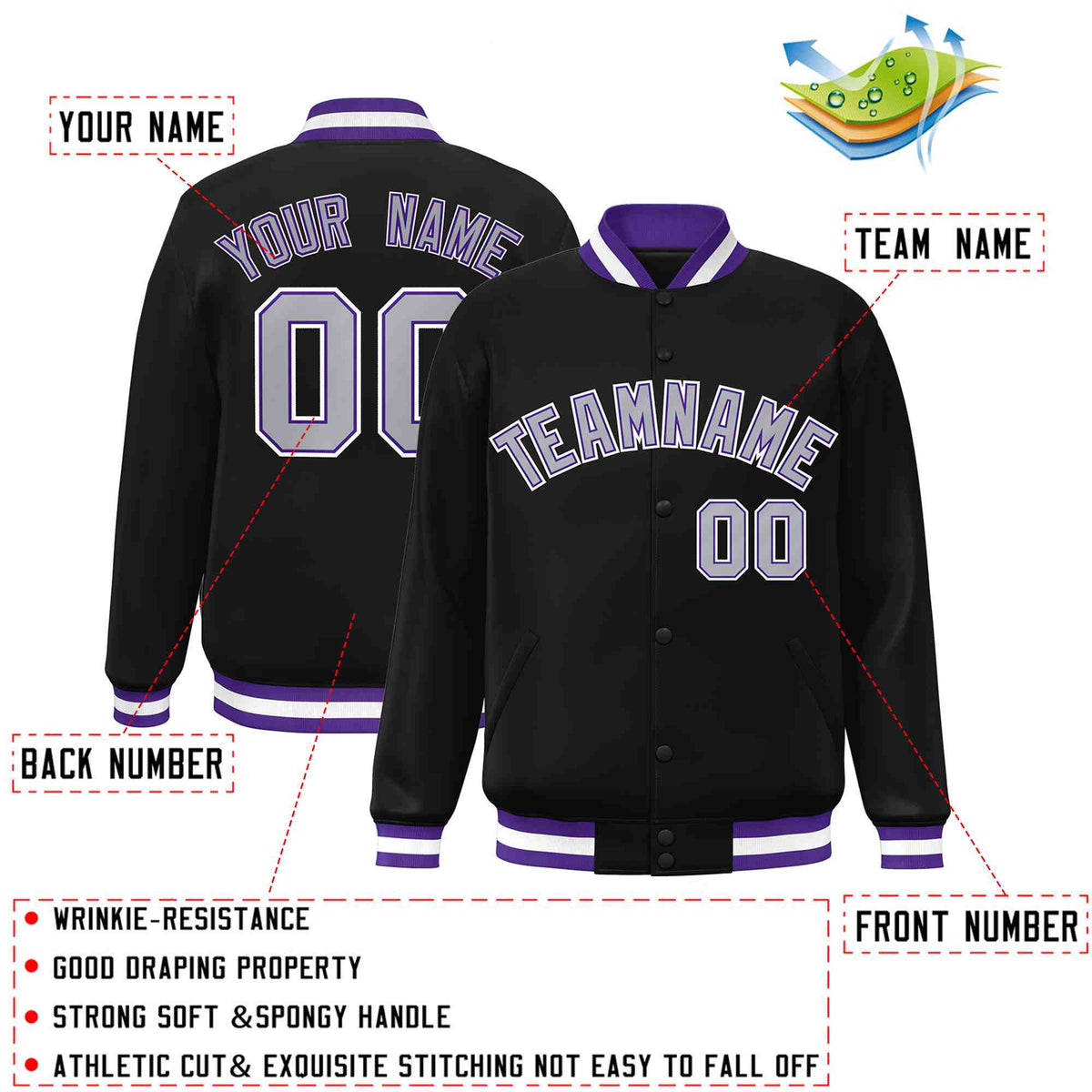Custom White Black-Gray Classic Style Varsity Full-Snap Letterman Jacket | KXKSHOP