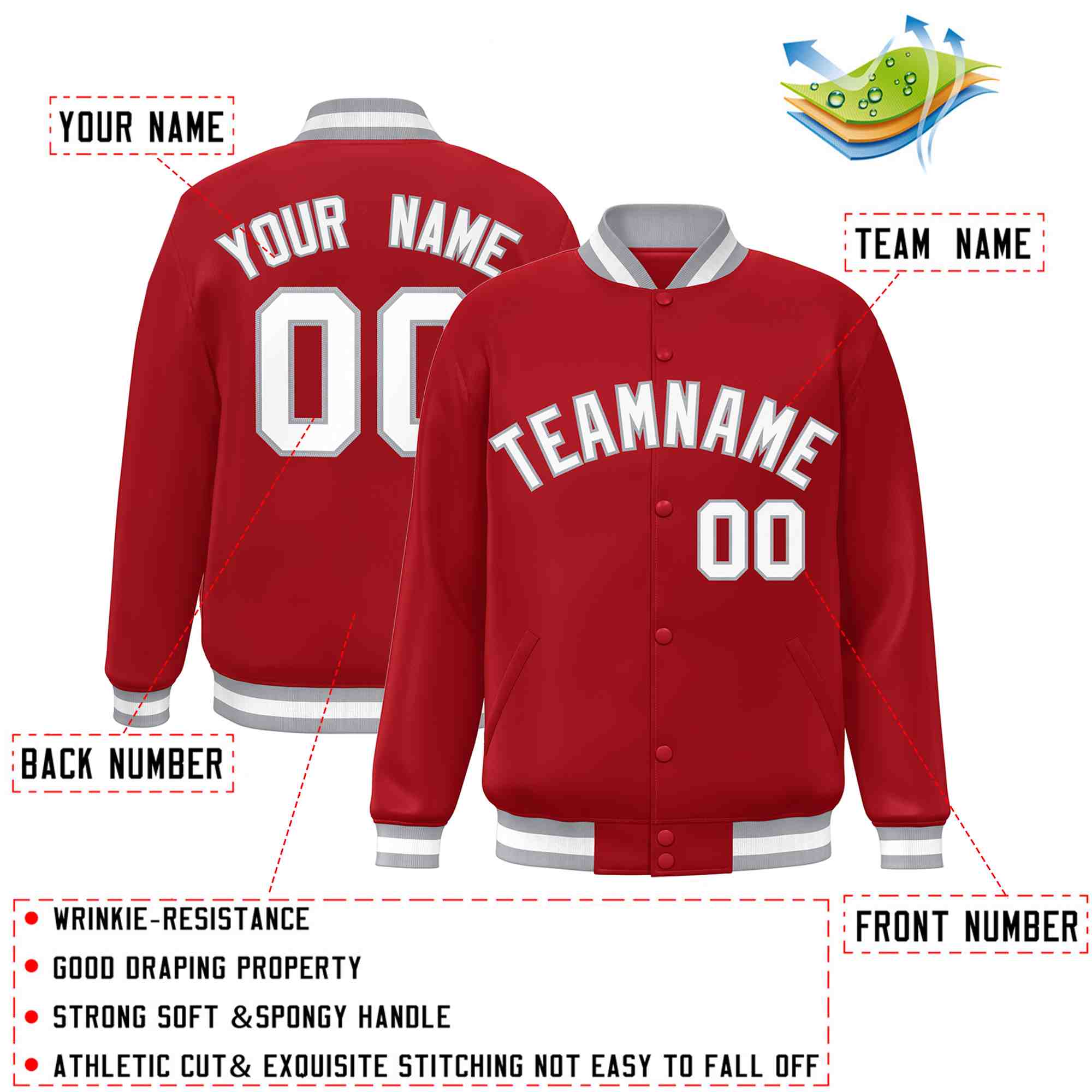 Custom White Black-Gray Classic Style Varsity Full-Snap Letterman Jacket | KXKSHOP