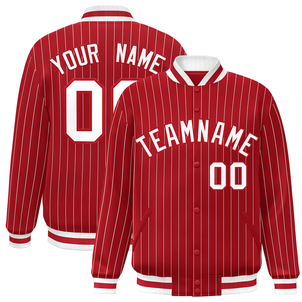 Custom Red White Red-White Personalized Stripe Fashion Letterman Bomber Varsity Jacket