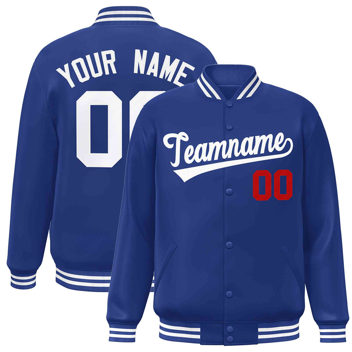 Custom Royal White Classic Style Varsity Full-Snap Letterman Jacket