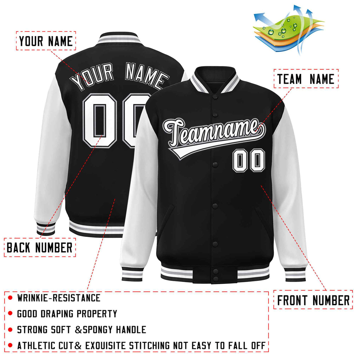 Custom Green White Raglan Sleeves Varsity Full-Snap Letterman Jacket | KXKSHOP