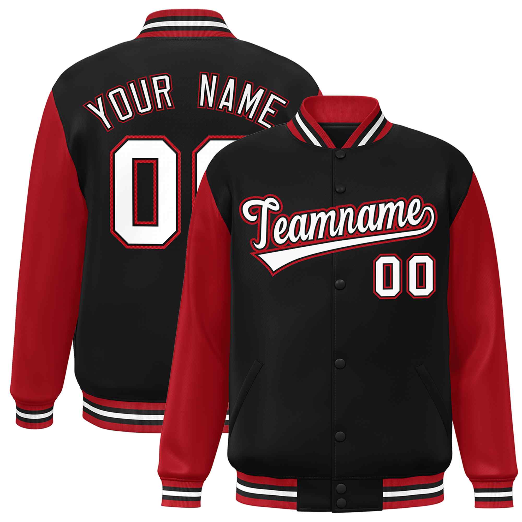 Custom Green White Raglan Sleeves Varsity Full-Snap Letterman Jacket | KXKSHOP