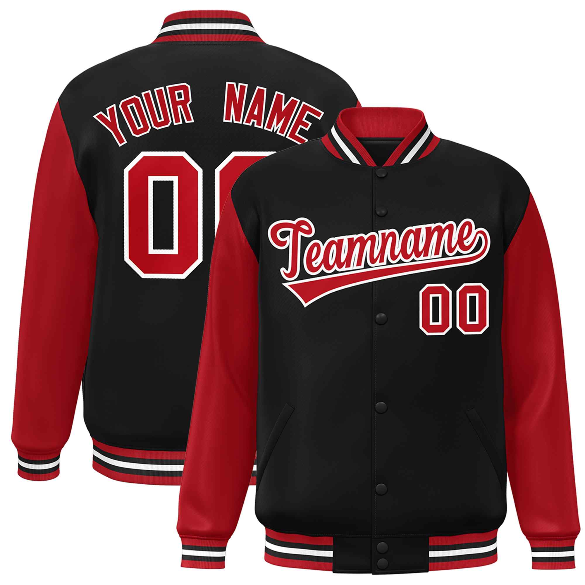 Custom Green White Raglan Sleeves Varsity Full-Snap Letterman Jacket | KXKSHOP