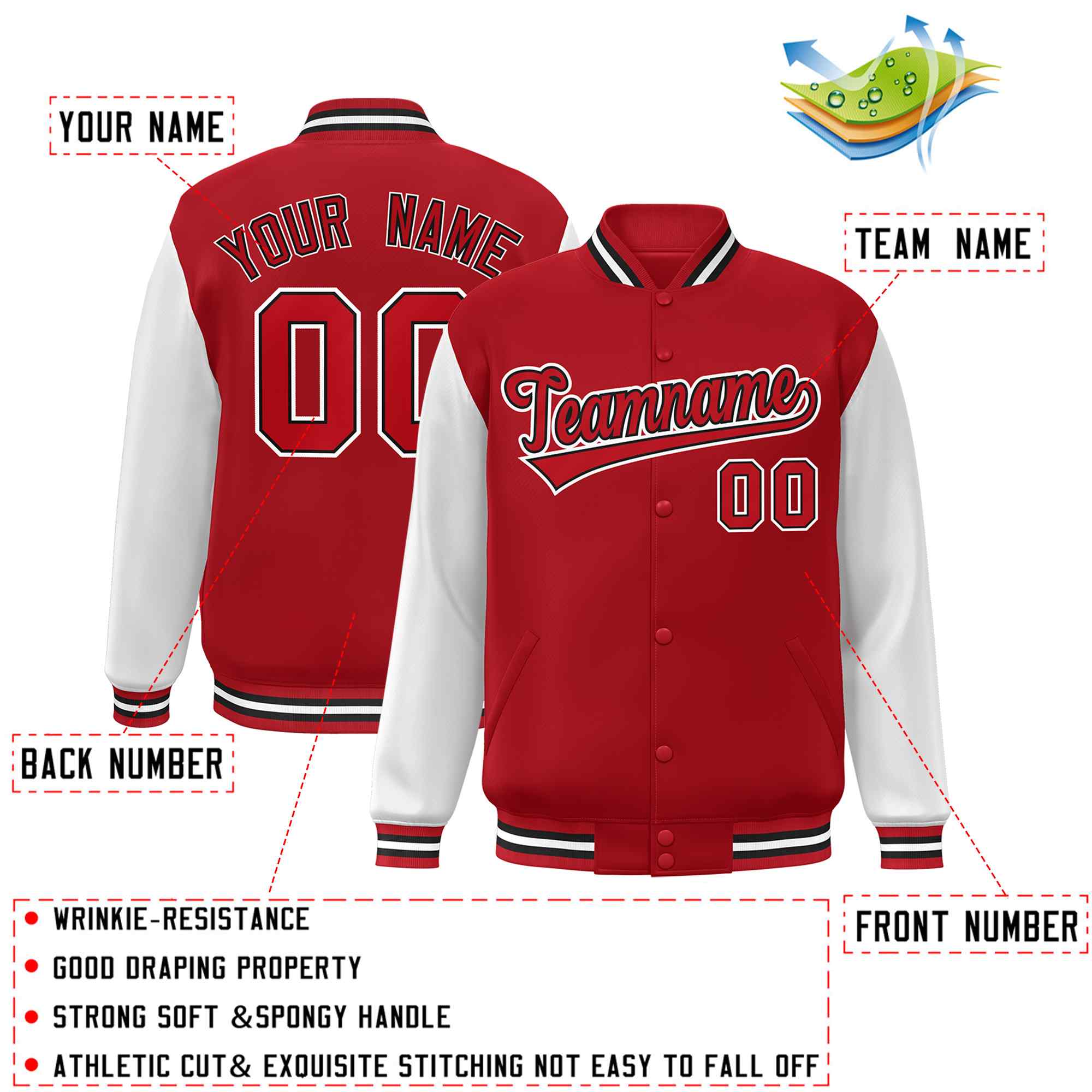 Custom Green White Raglan Sleeves Varsity Full-Snap Letterman Jacket | KXKSHOP
