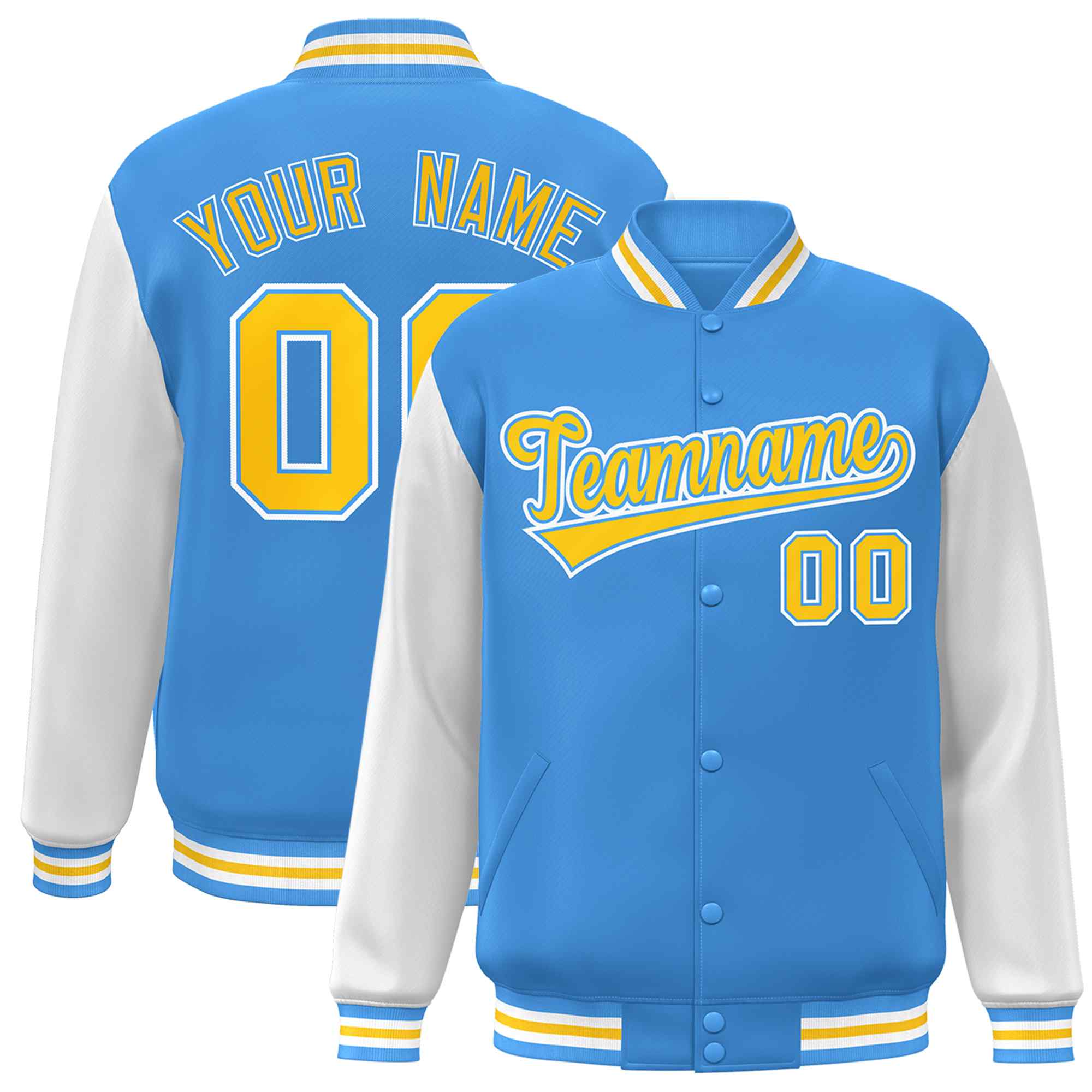 Custom Green White Raglan Sleeves Varsity Full-Snap Letterman Jacket | KXKSHOP