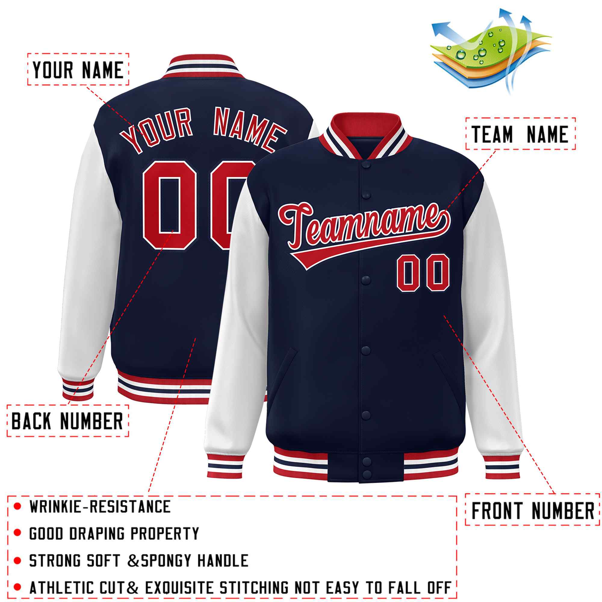 Custom Green White Raglan Sleeves Varsity Full-Snap Letterman Jacket | KXKSHOP