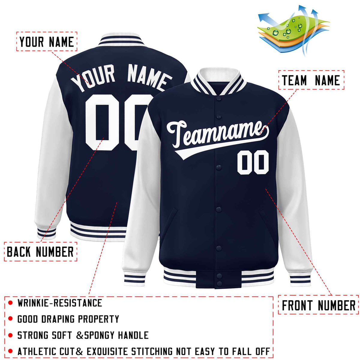 Custom Green White Raglan Sleeves Varsity Full-Snap Letterman Jacket | KXKSHOP