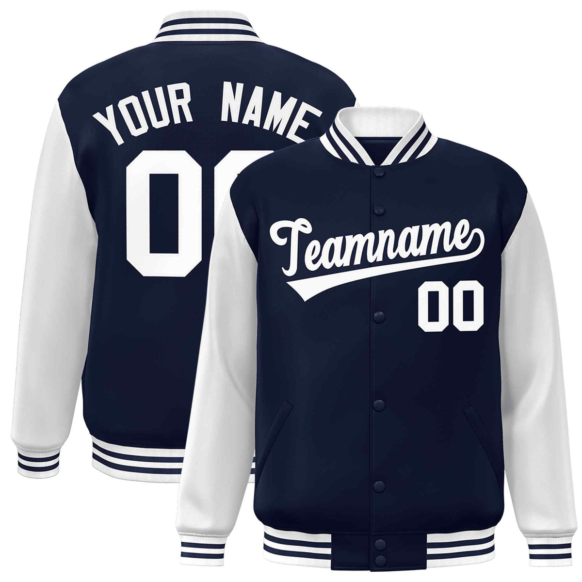 Custom Green White Raglan Sleeves Varsity Full-Snap Letterman Jacket | KXKSHOP
