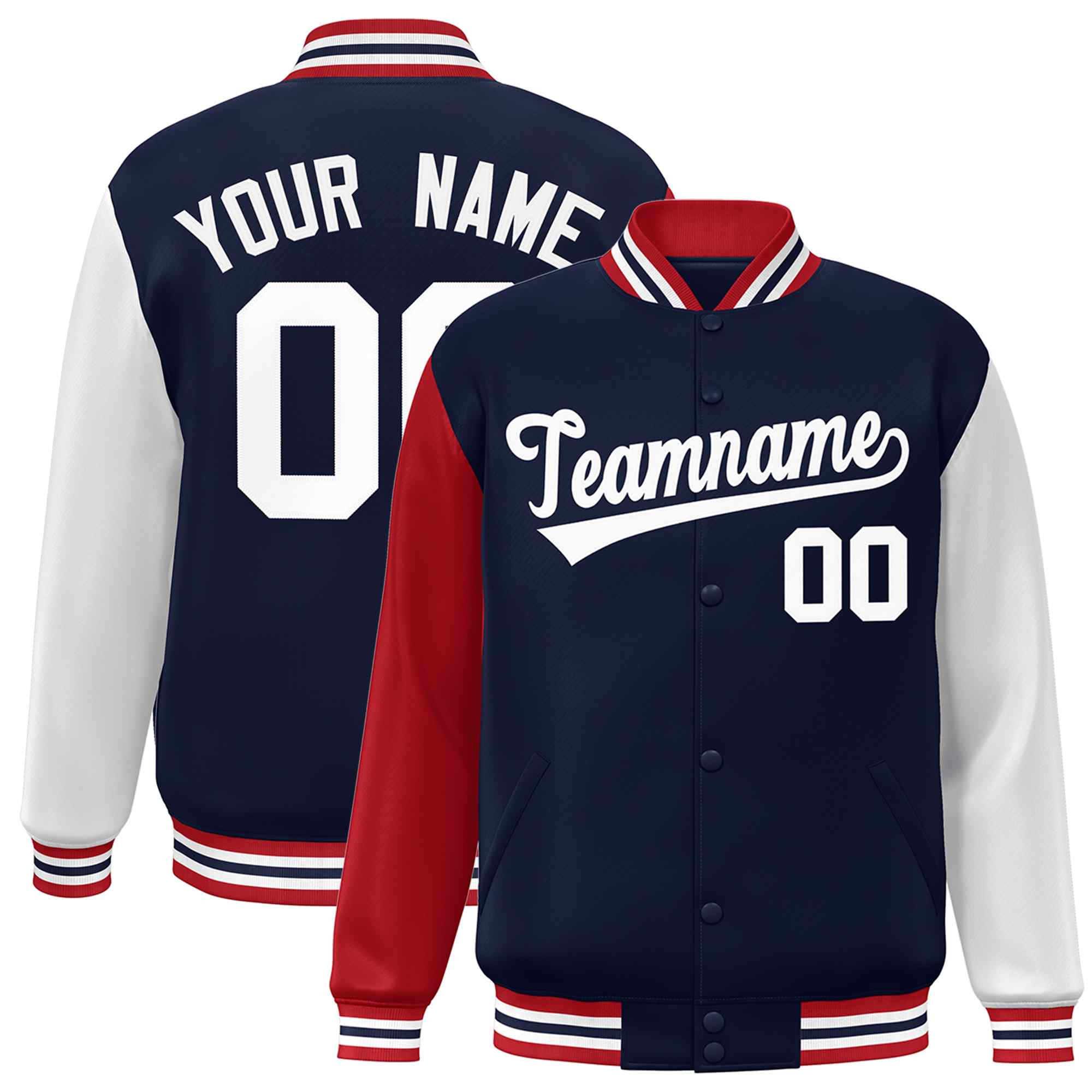 Custom Green White Raglan Sleeves Varsity Full-Snap Letterman Jacket | KXKSHOP