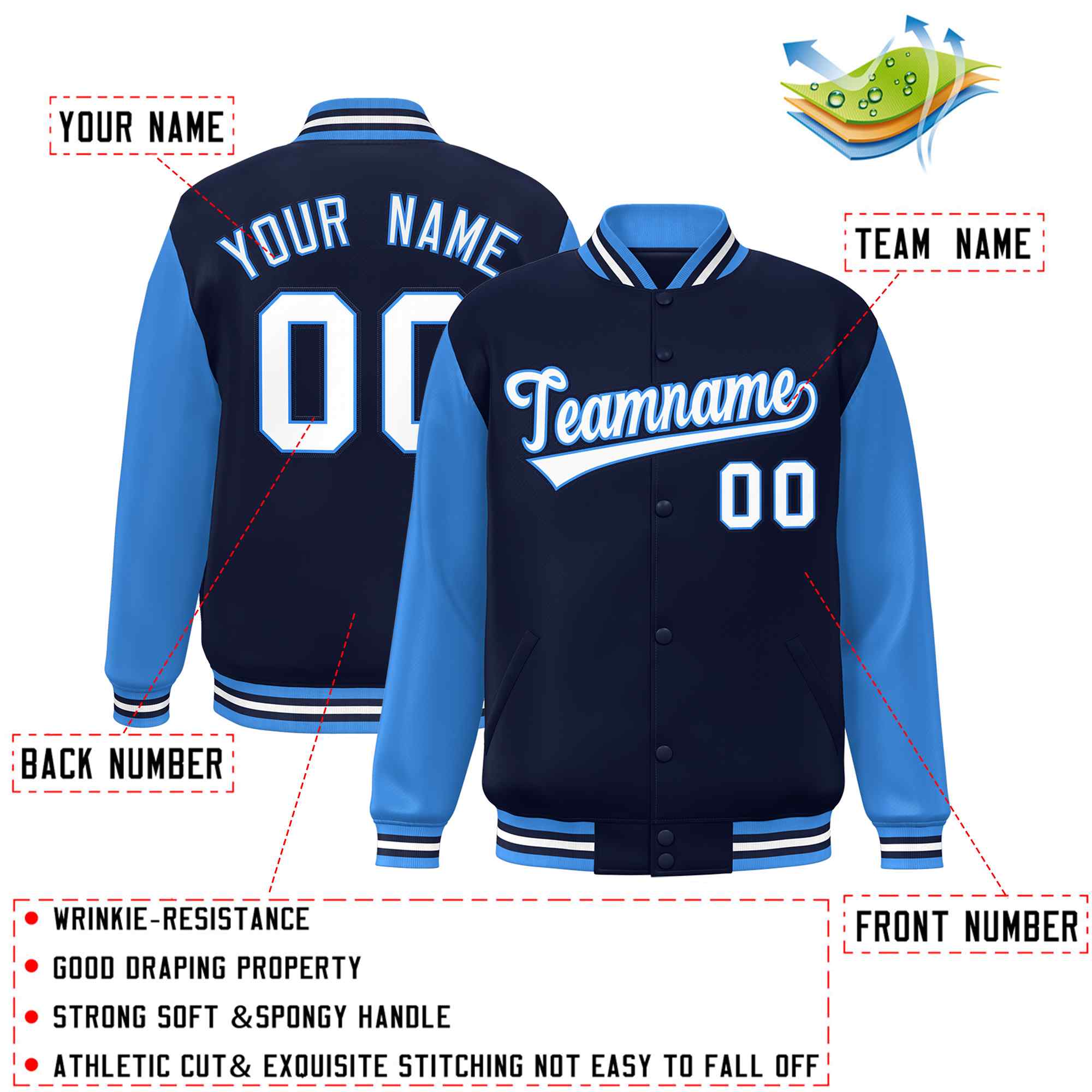Custom Green White Raglan Sleeves Varsity Full-Snap Letterman Jacket | KXKSHOP