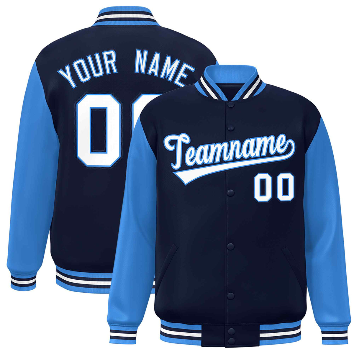 Custom Green White Raglan Sleeves Varsity Full-Snap Letterman Jacket | KXKSHOP