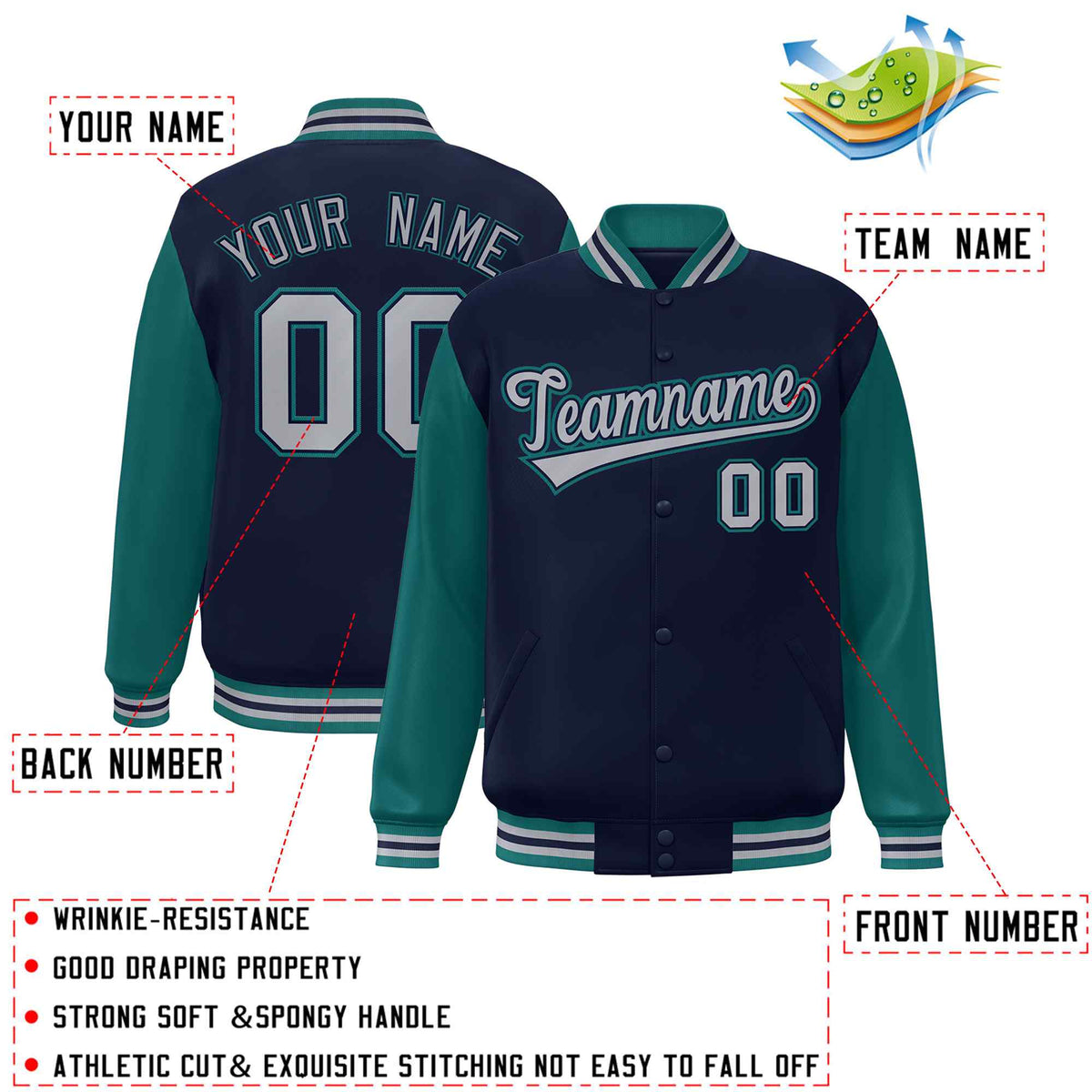 Custom Green White Raglan Sleeves Varsity Full-Snap Letterman Jacket | KXKSHOP