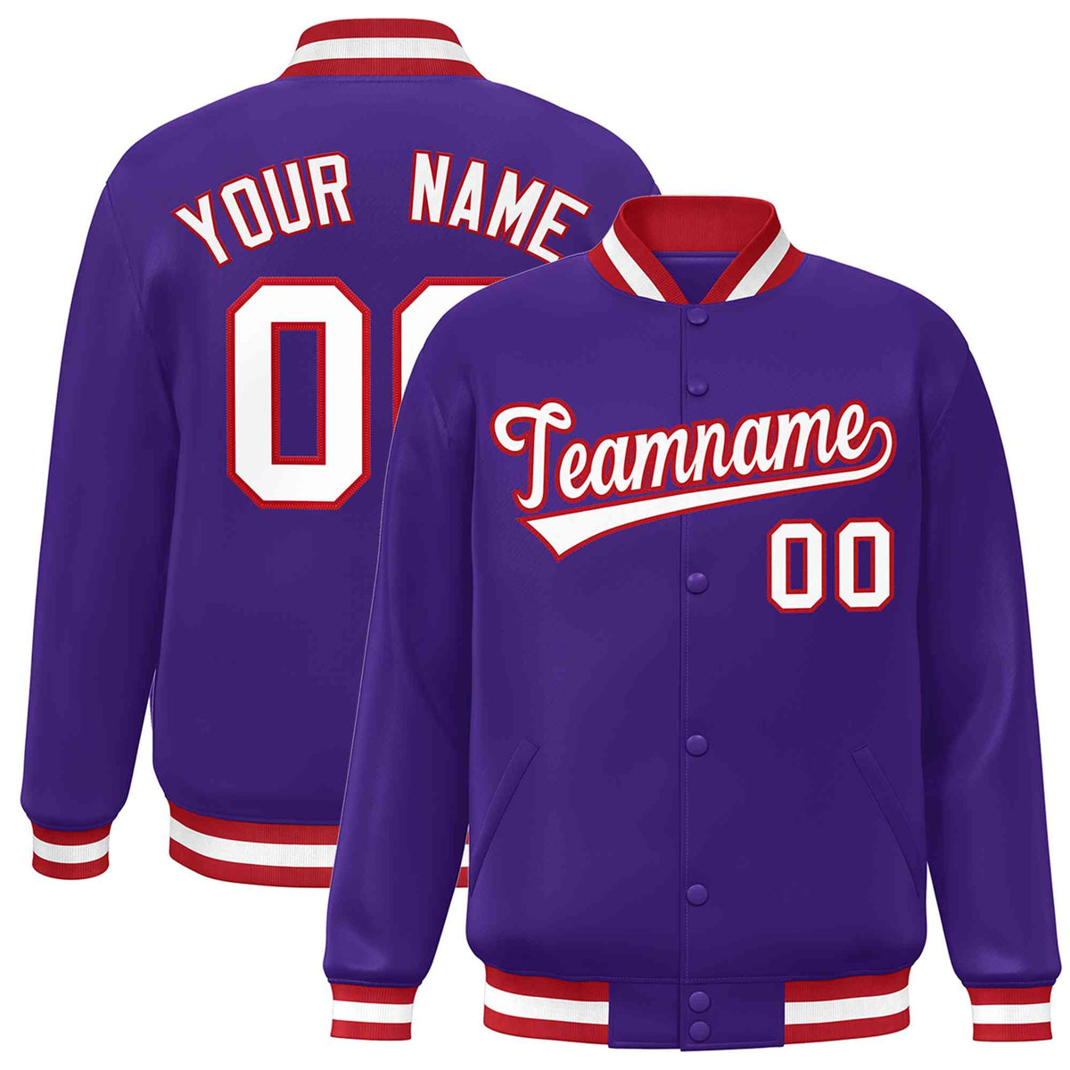 Custom Purple White-Red Classic Style Varsity Full-Snap Letterman Jacket