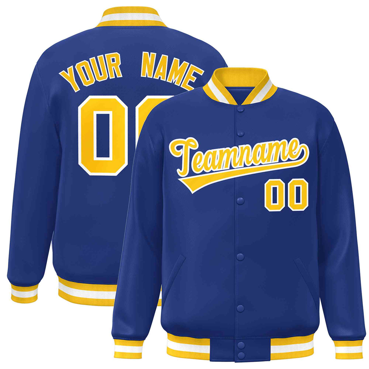 Custom Royal Gold-White Classic Style Varsity Full-Snap Letterman Jacket